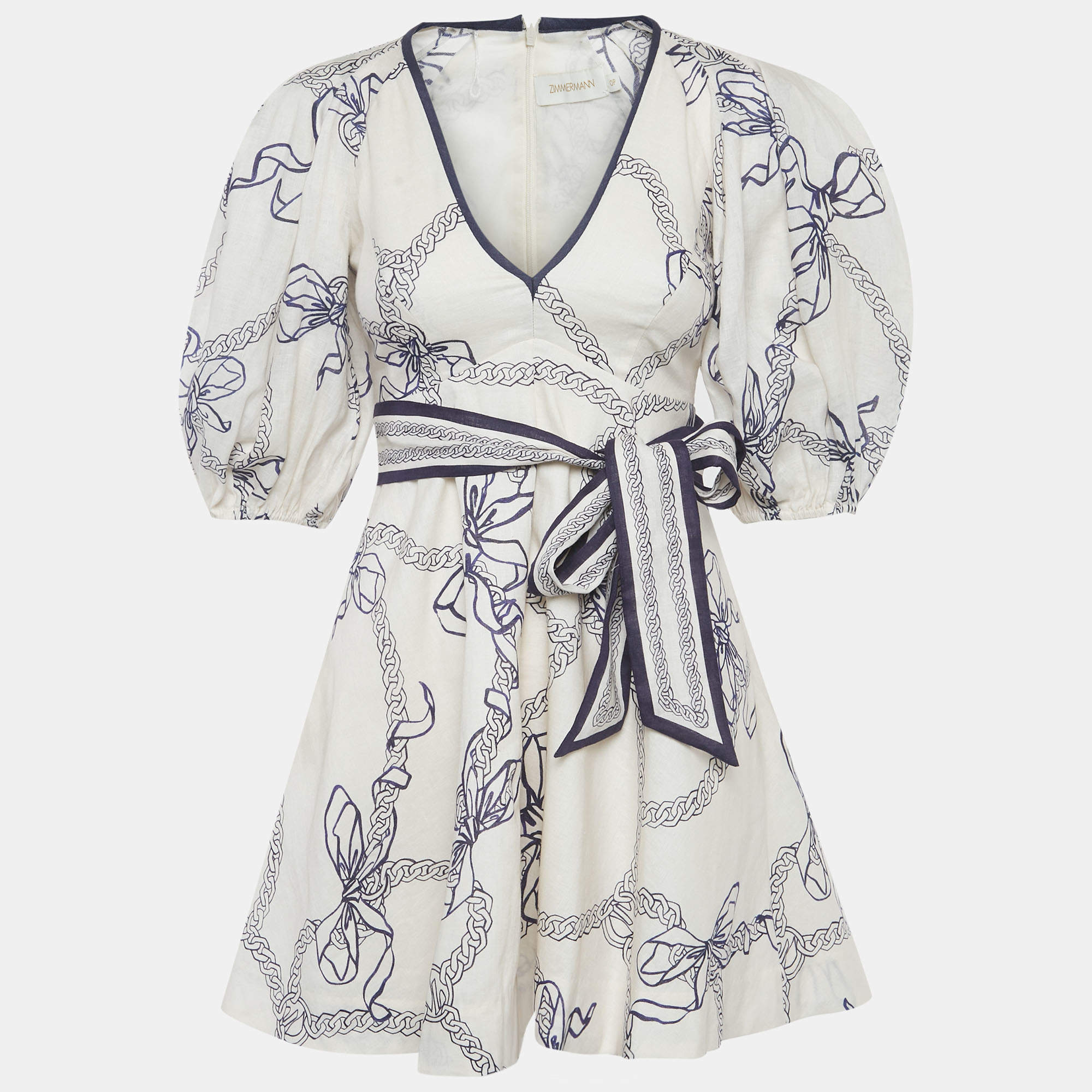 Pre Owned Zimmermann White Printed Cotton Mini Dress XS