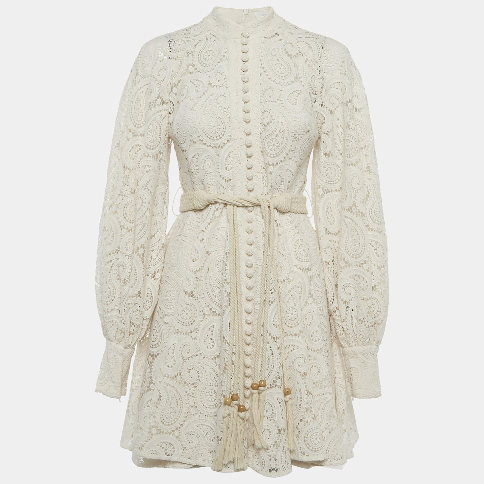 Pre Owned Zimmermann Beige Paisley Lace Amari Mini Dress M