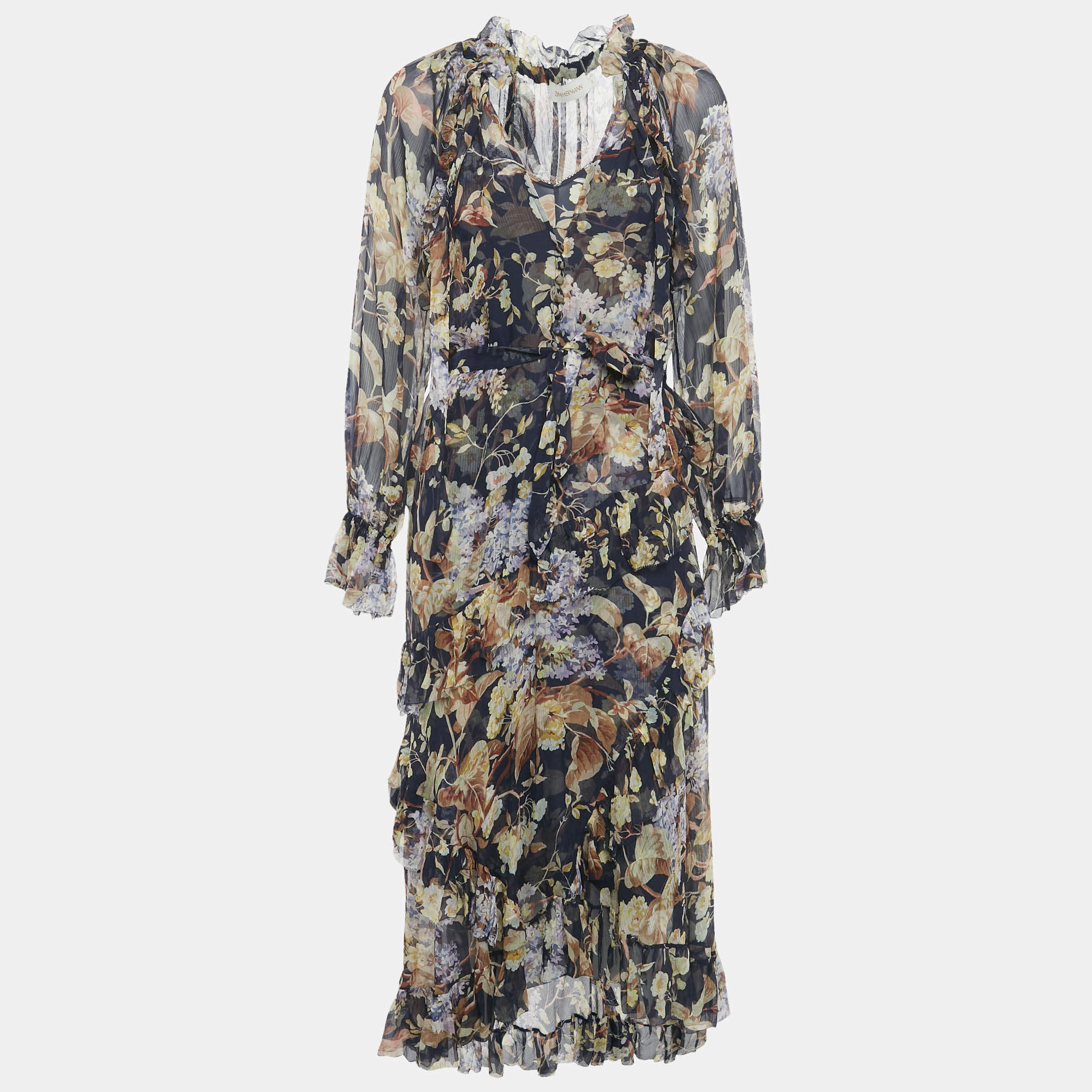 مملوكة مسبقًا فستان زيمرمان حرير طباعة زهور زرقاء حافة غير متساوية متوسط الطول مقاس متوسط (ميديوم)