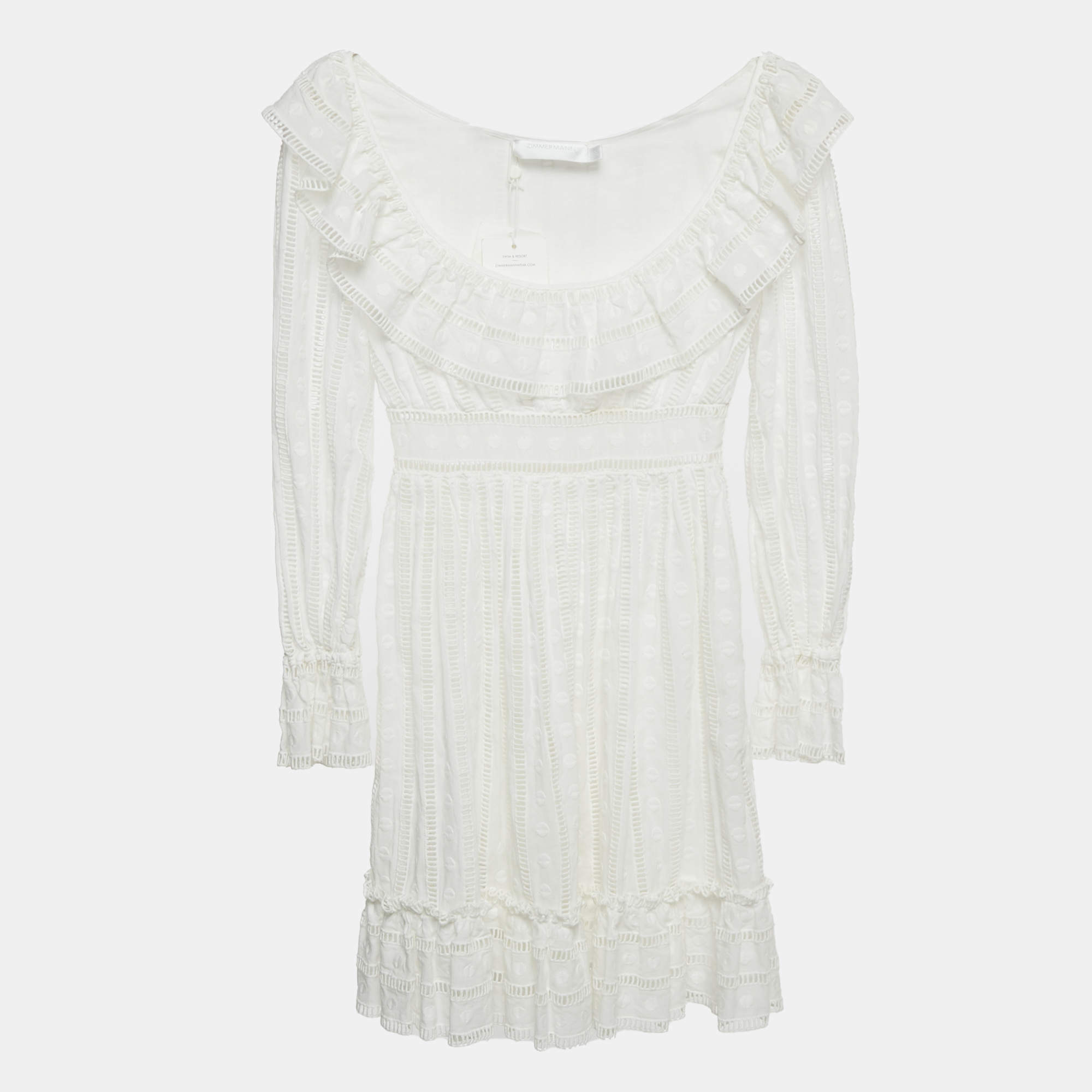 Pre Owned Zimmermann White Embroidered Cotton Melody Ladder Mini Dress XS