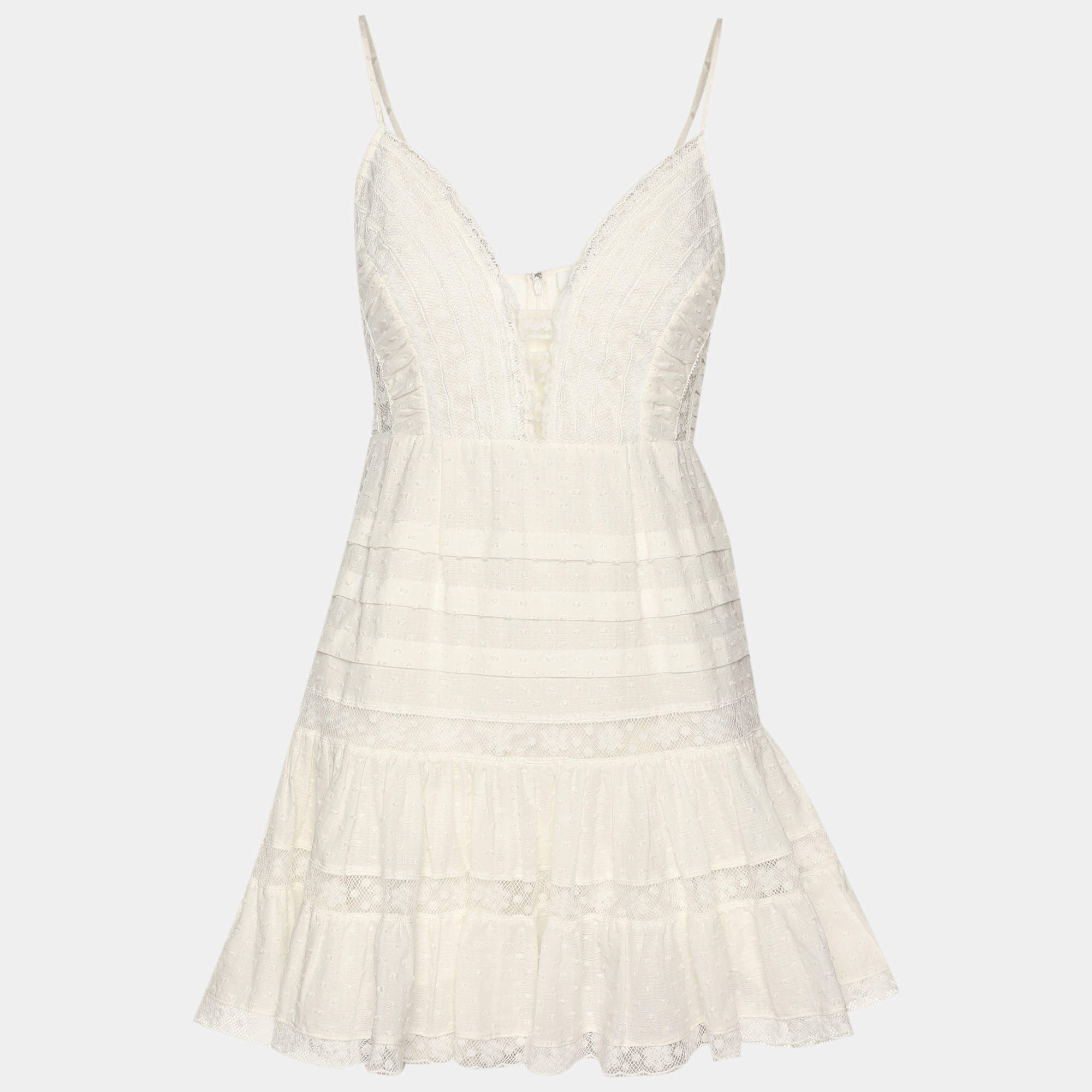 Pre Owned Zimmermann White Lace Paneled Mini Dress XS