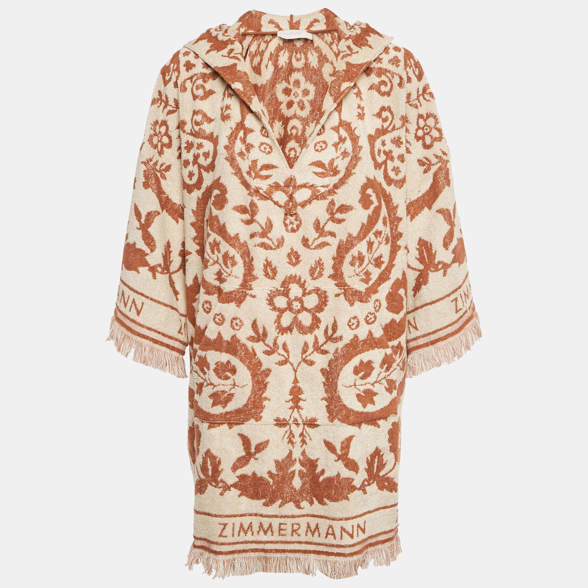 Pre Owned Zimmermann Brown Terry Wylie Hooded Toweling Dress L
