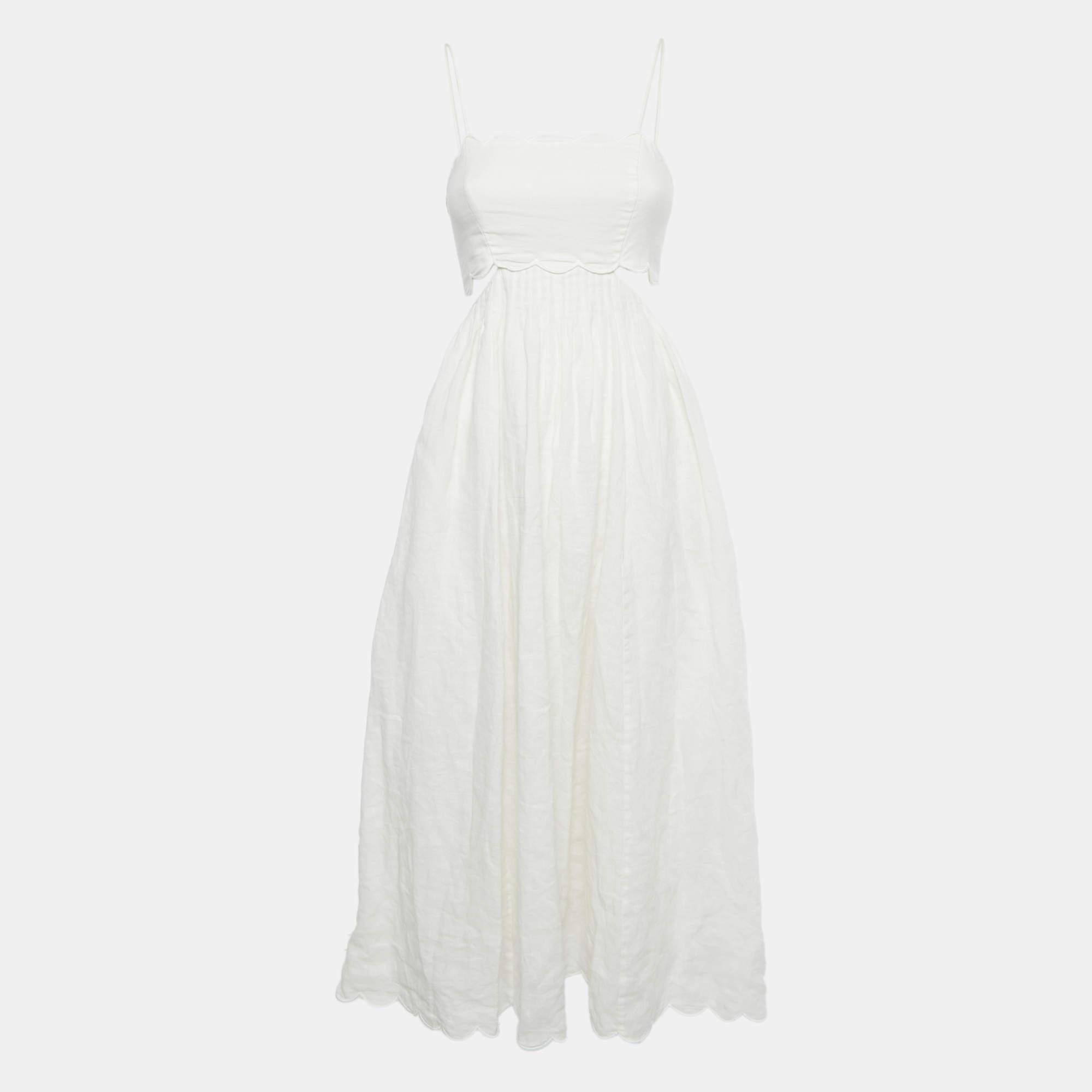 Pre Owned Zimmermann White Linen Scallop Jude Midi Dress S 