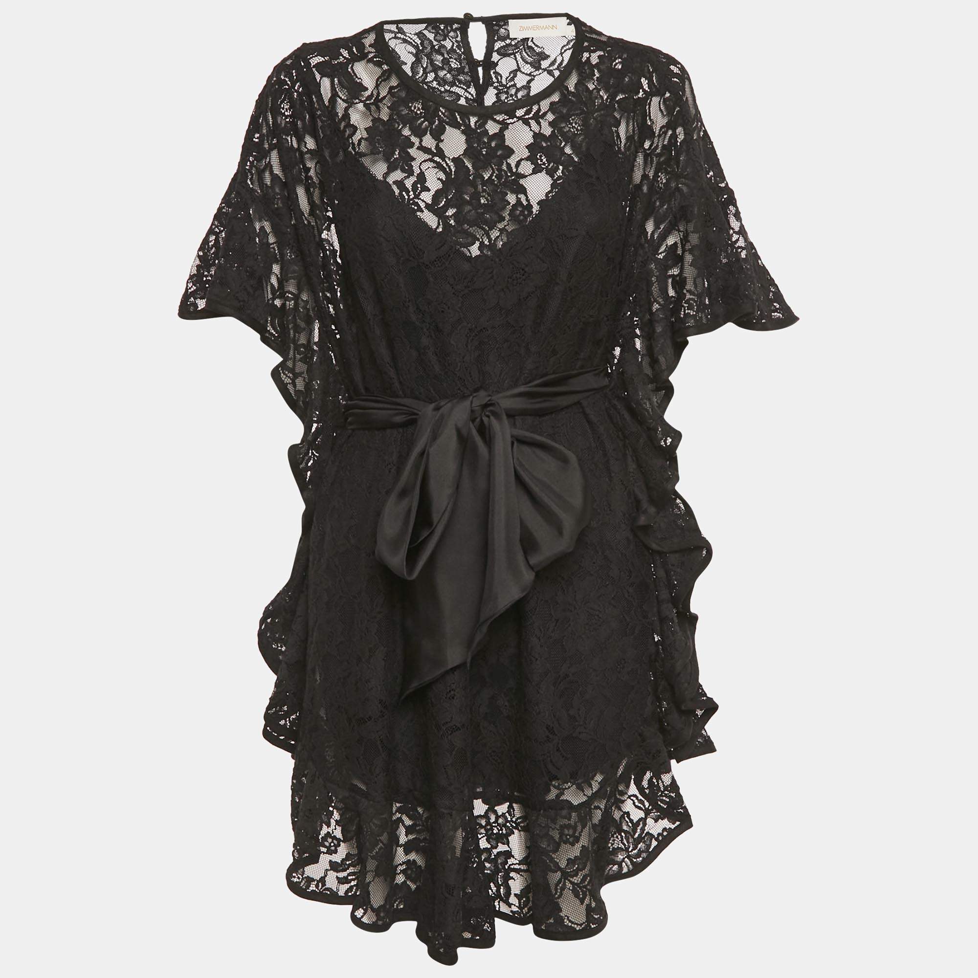 Pre Owned Zimmermann Black Lace Frill Tunic L