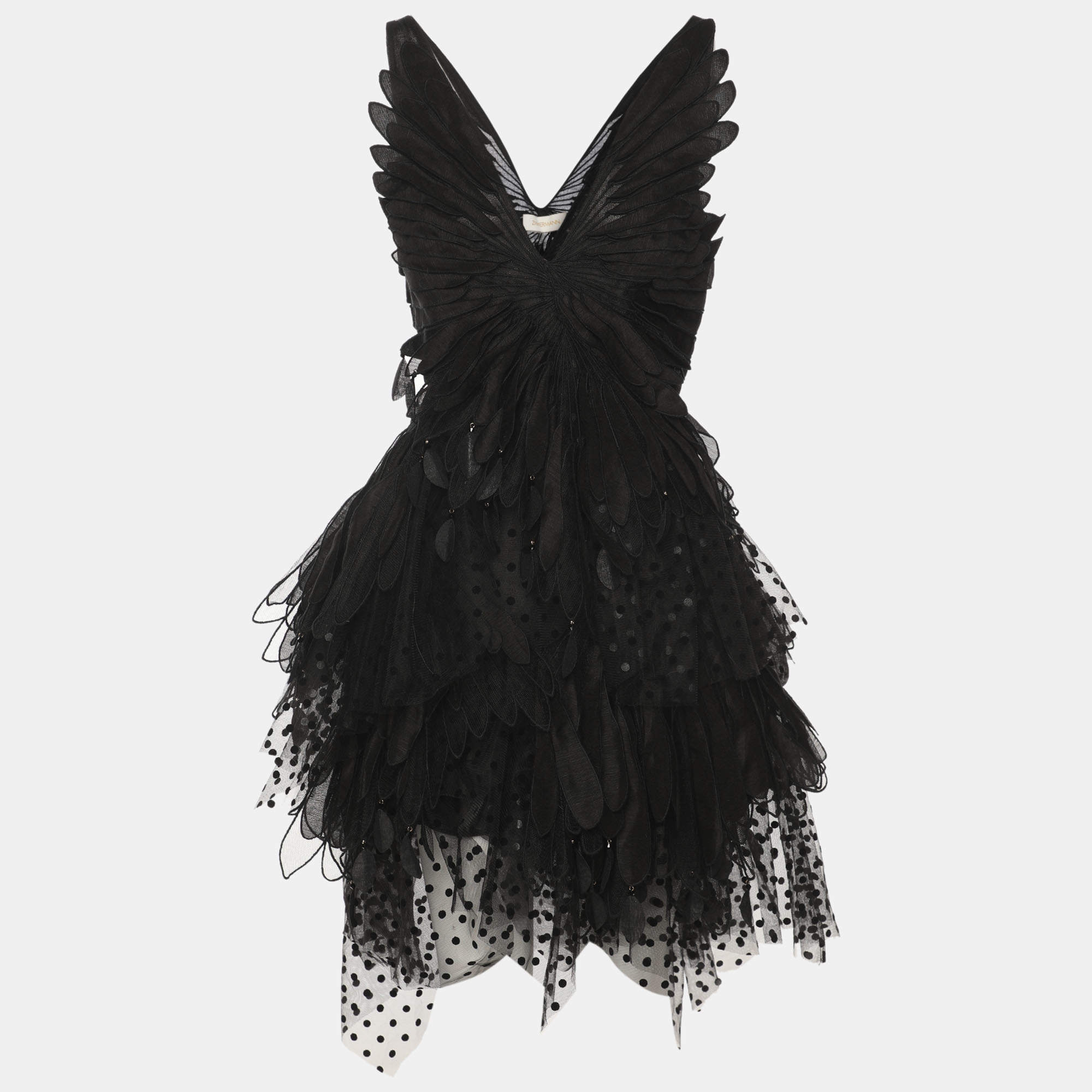 Pre Owned Zimmermann Black Tulle Rhythmic Fluted Mini Dress S