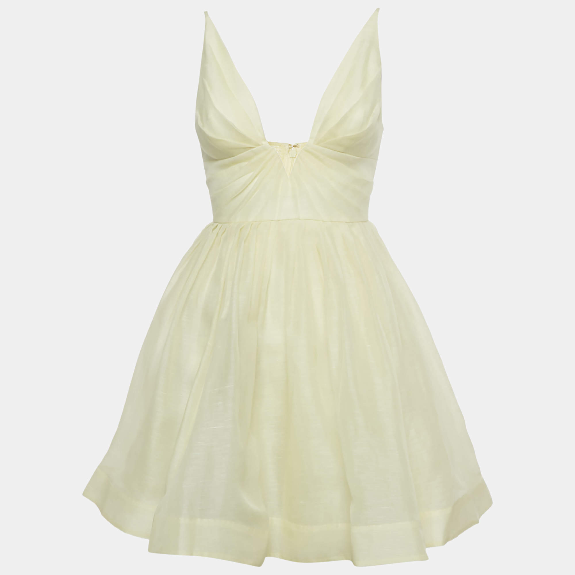 Pre Owned Zimmermann Yellow Linen Blend Pleated Illuminate Mini Dress S