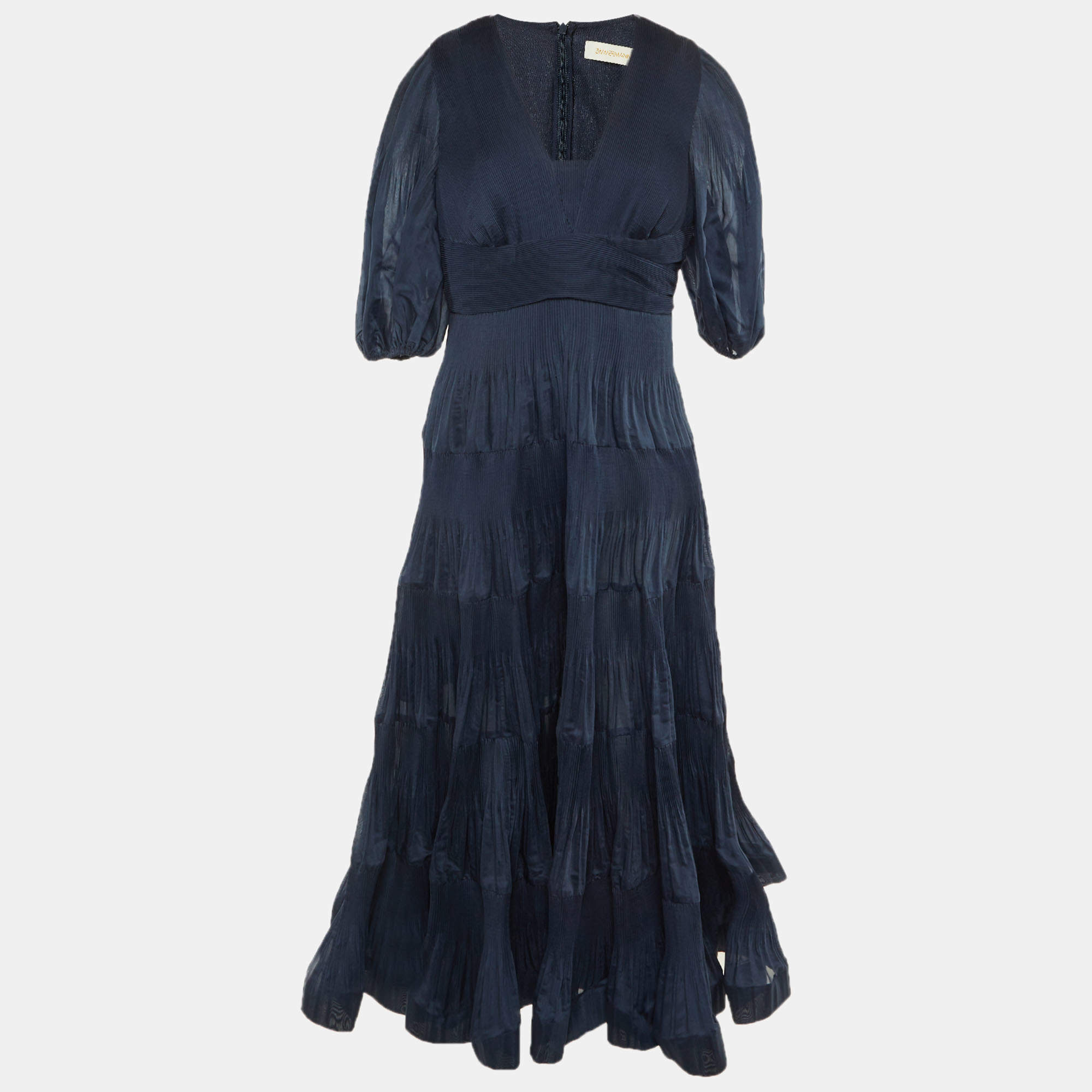 Pre Owned Zimmerman Navy Blue Crepe Pleated Midi Dress L