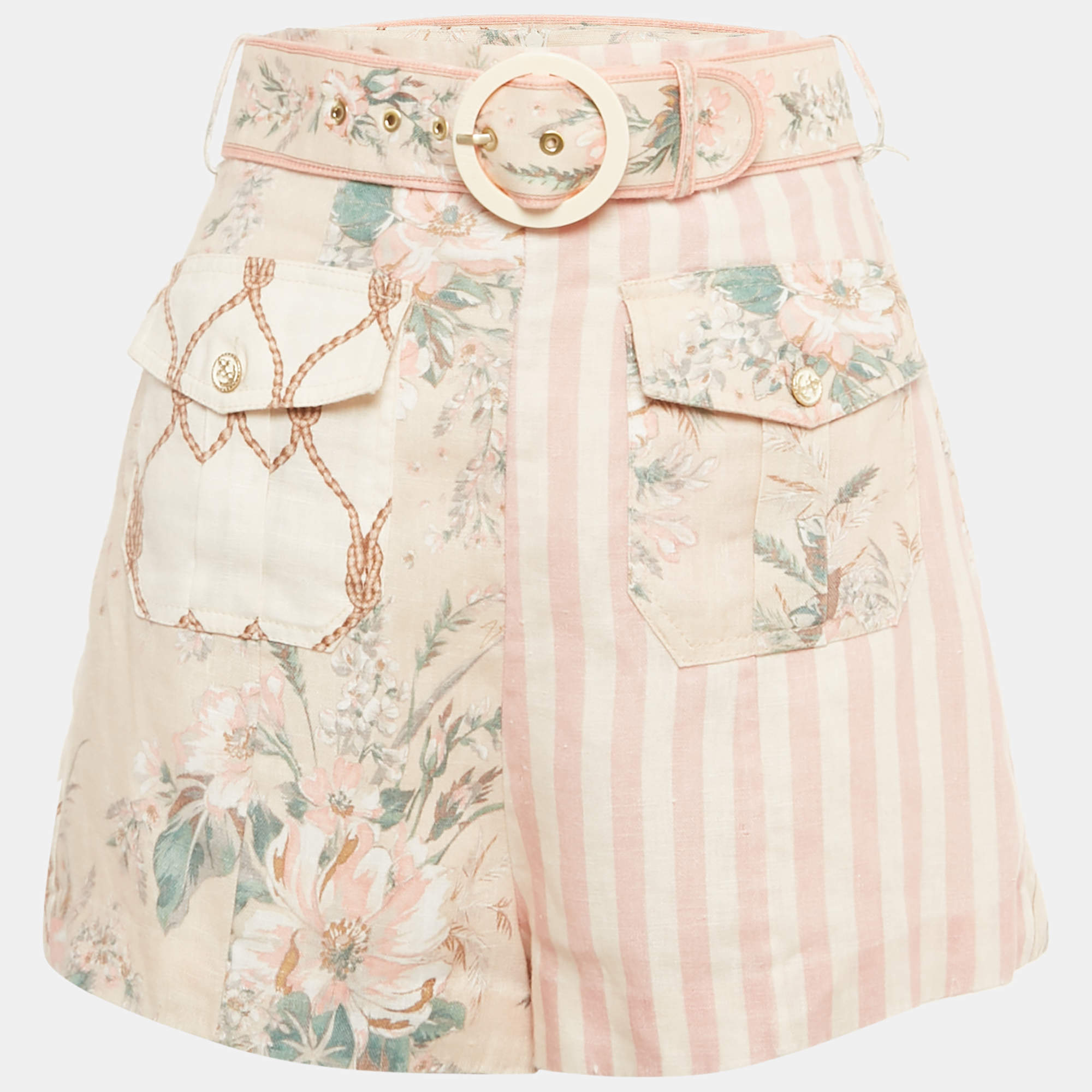 Pre Owned شورت زيمرمان كتان أبيض بطبعة زهور وايت ويف كسرات مقاس متوسط - ميديم