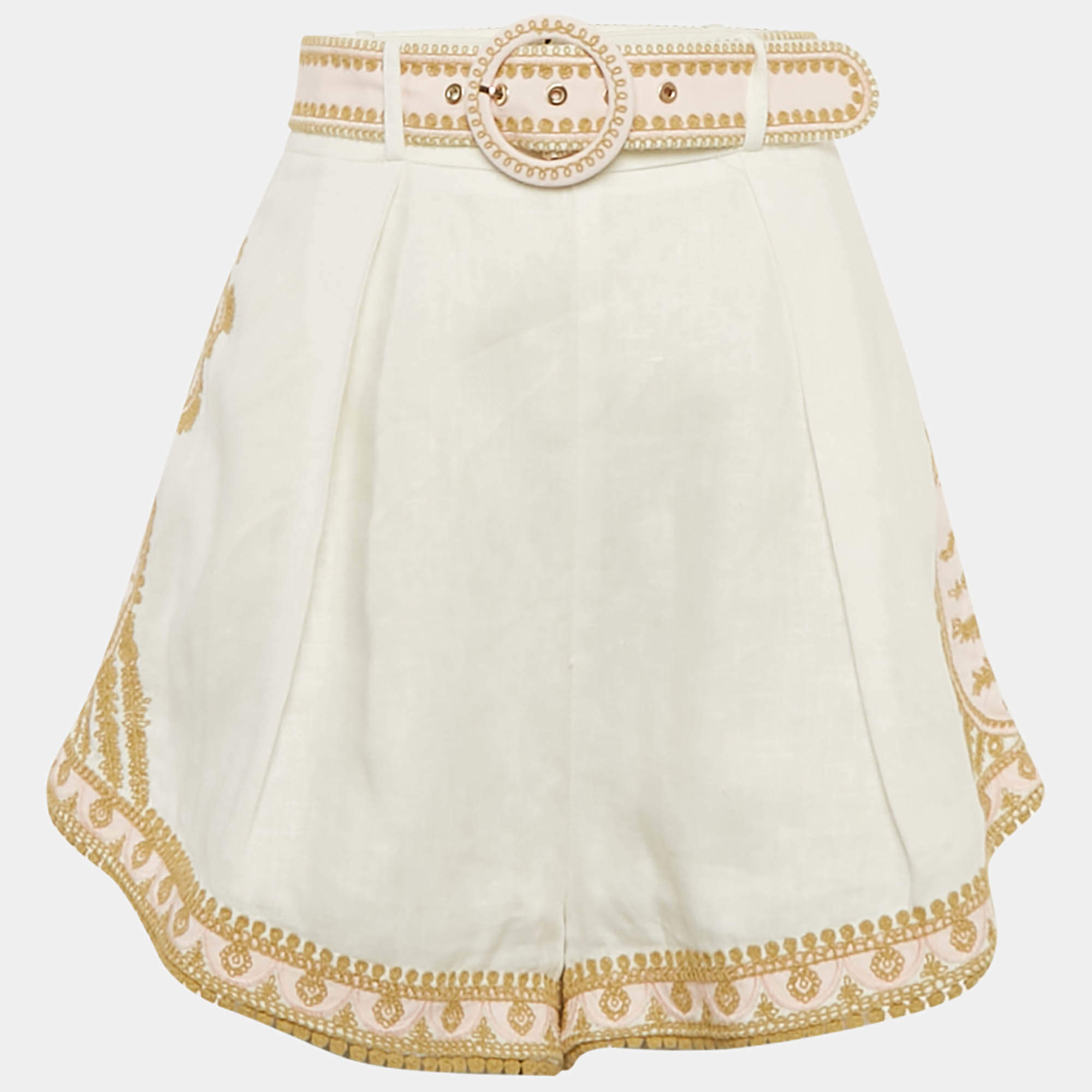 مملوكة مسبقًا Zimmermann White Embroidered Linen Shorts L