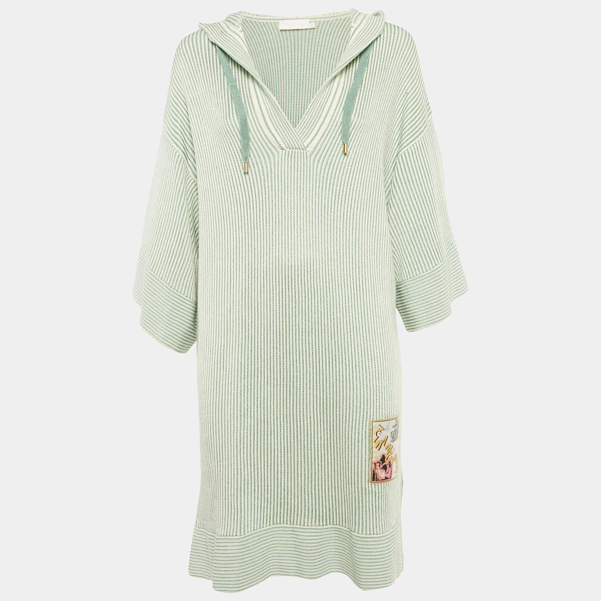 Pre Owned فستان زيمرمان أخضر/أبيض محبوك بخطوط أكاسيا مع غطاء رأس قصير مقاس كبير (لارج)