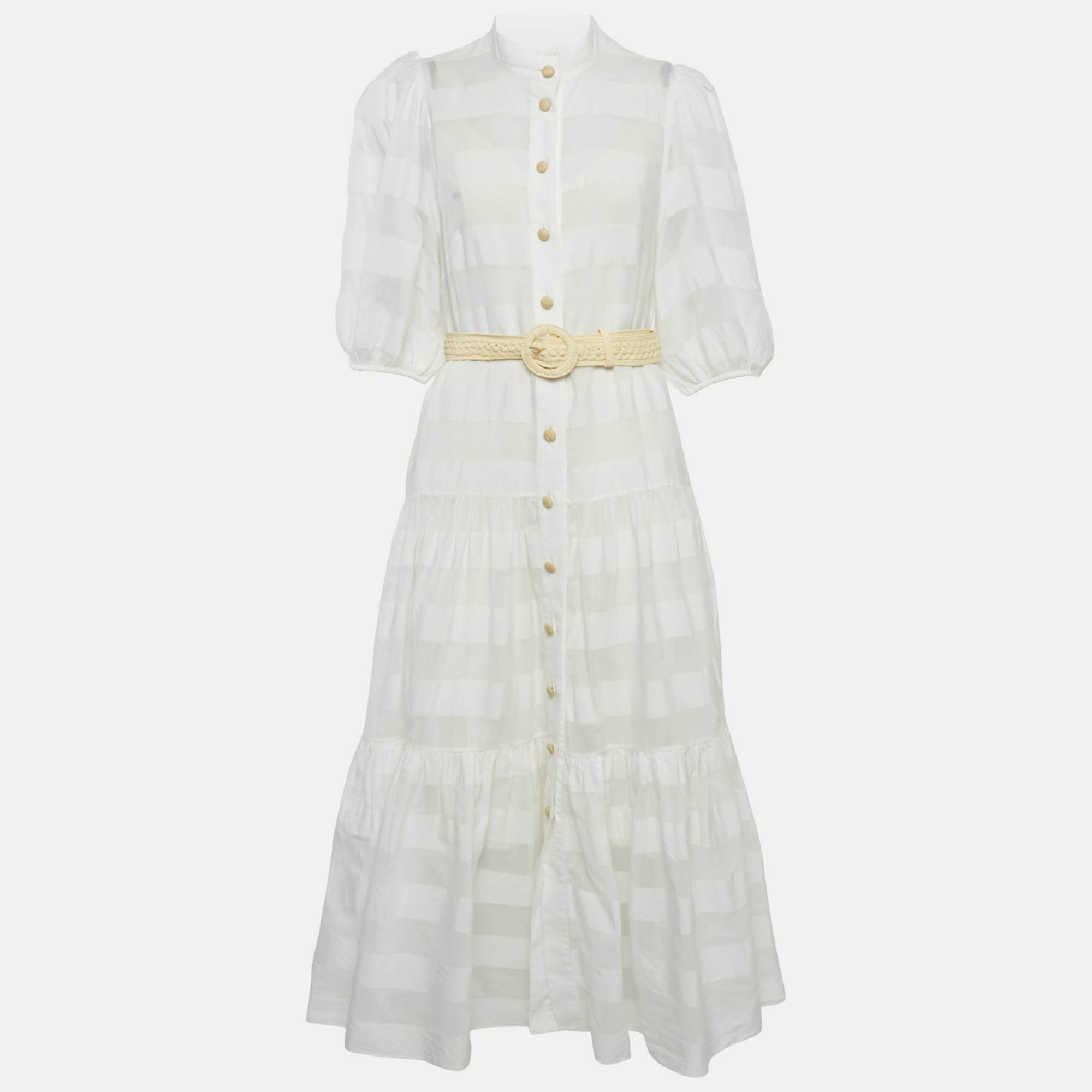مملوكة مسبقًا Zimmermann White Striped Cotton Maxi Dress L