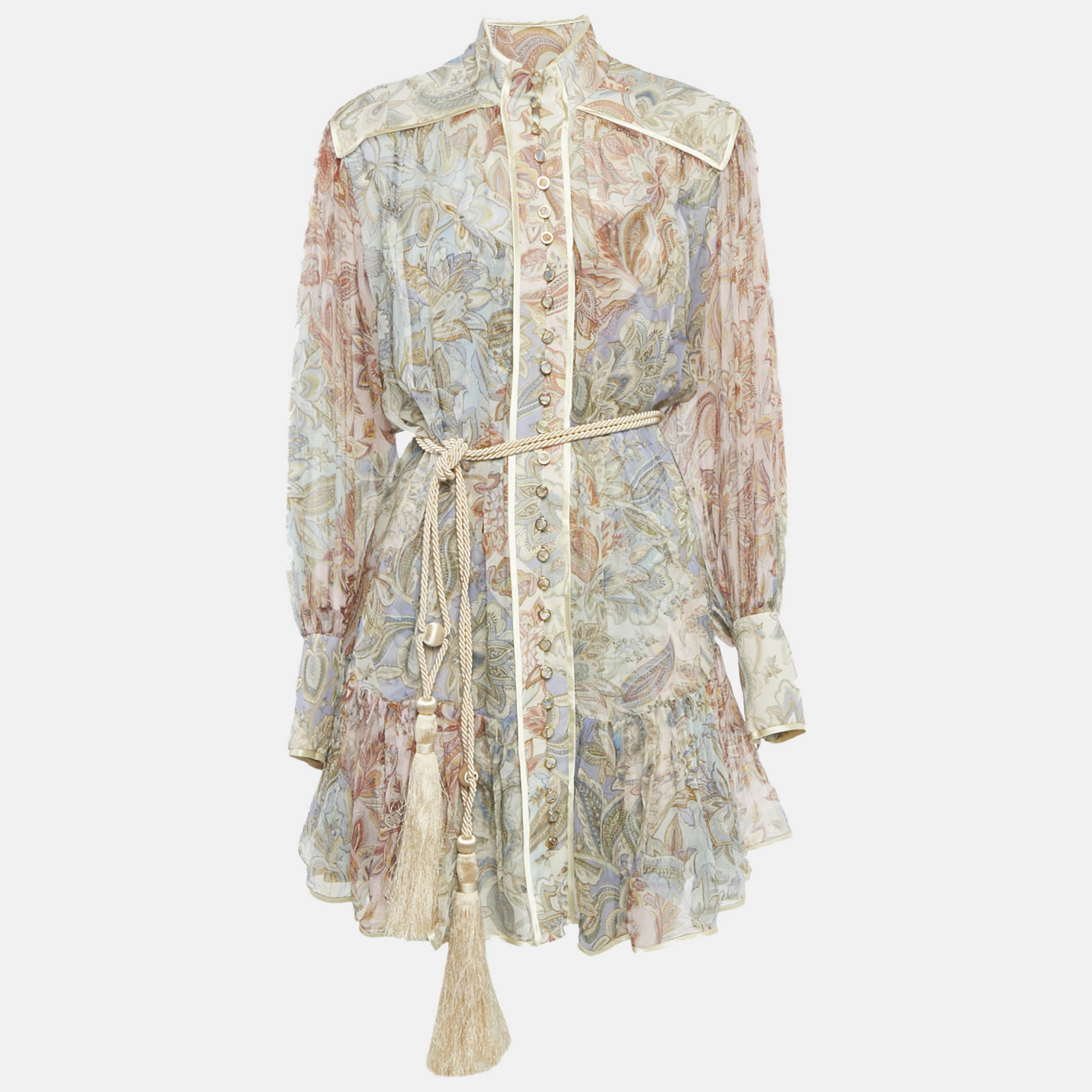 Pre Owned Zimmermann Multicolour Floral Print Silk Crepe Rebellion Button Mini Dress M
