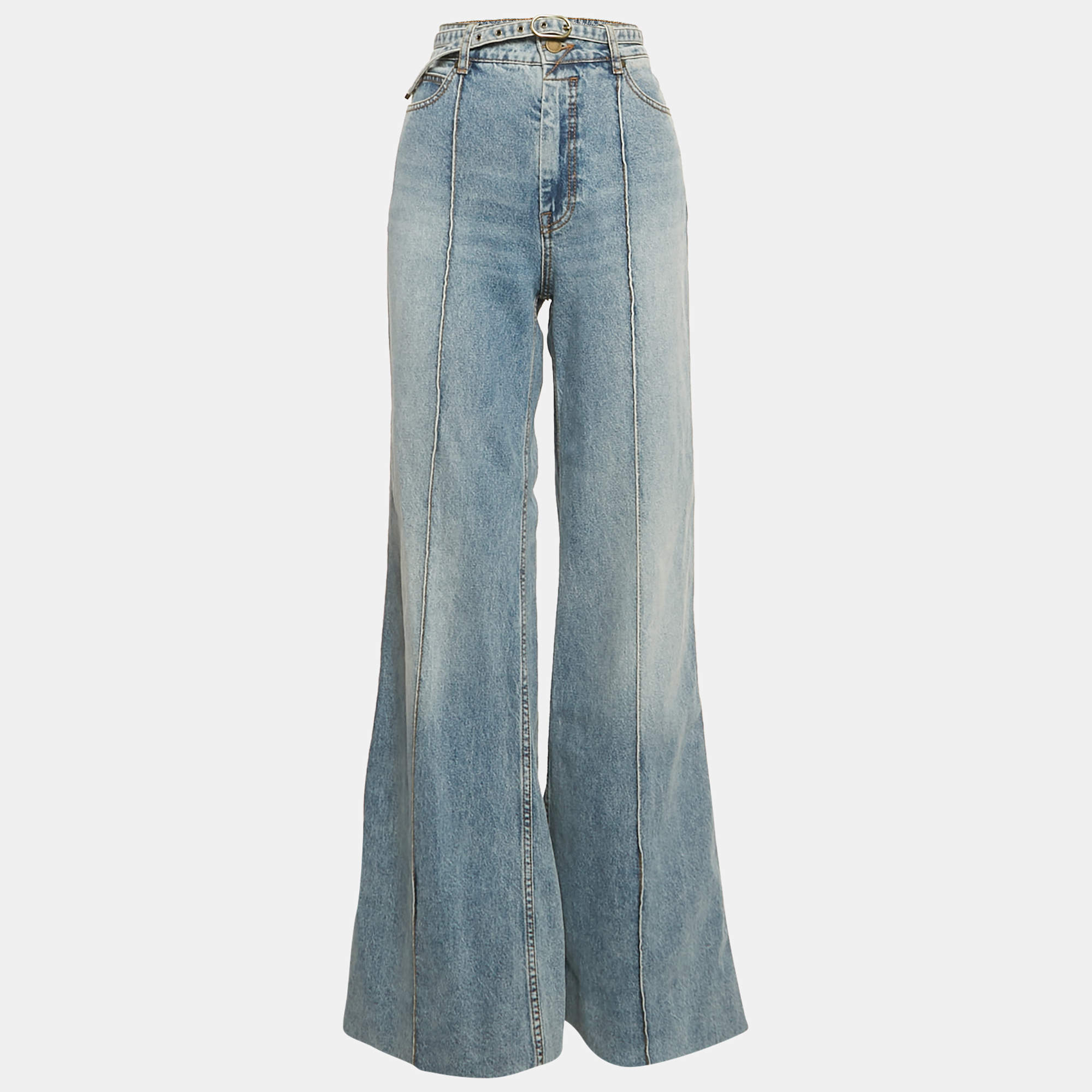 Pre Owned Zimmermann Blue Cotton Wide Leg Jean M