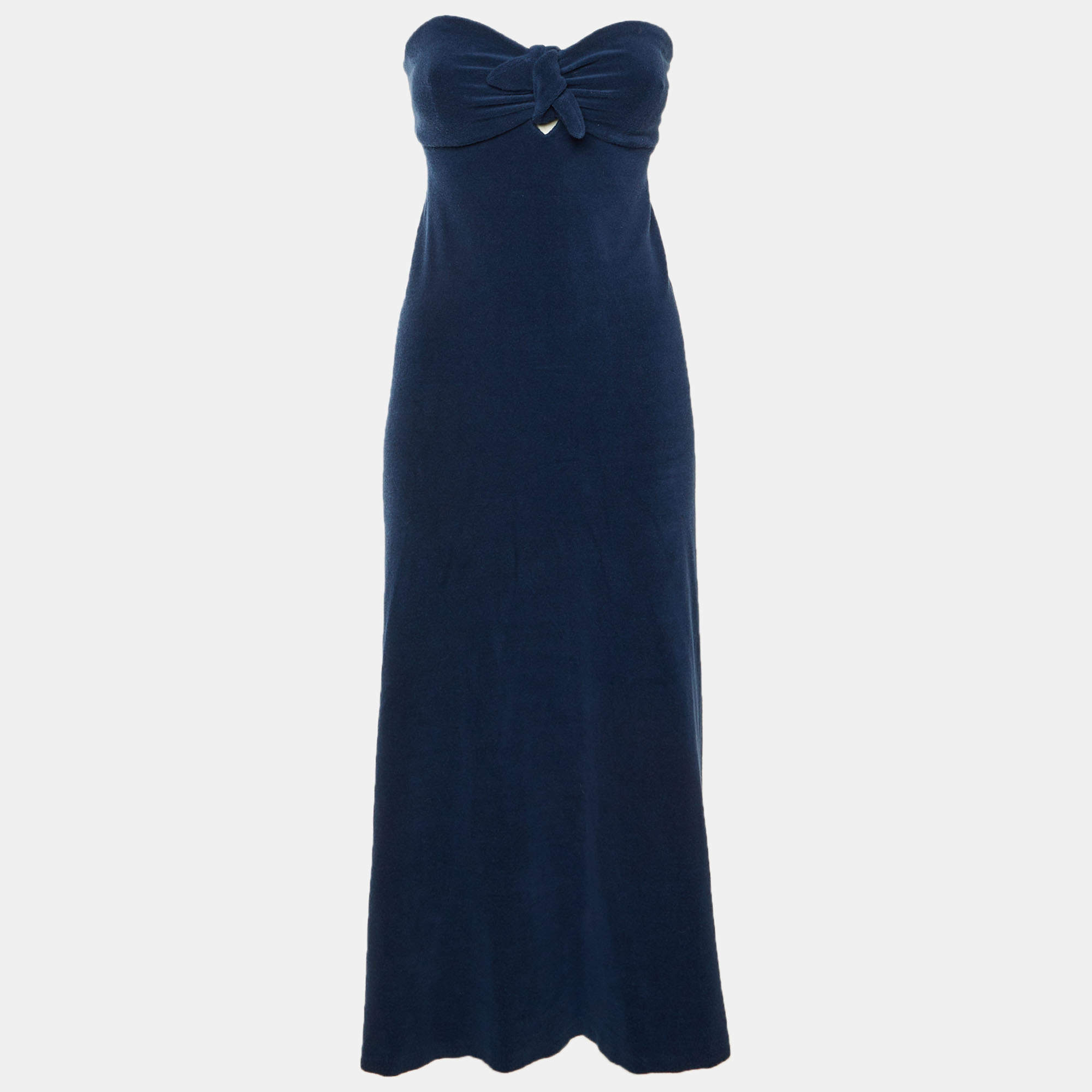 مملوكة مسبقًا Zimmermann Navy Blue Terry Strapless Front Knot Detail Midi Dress L