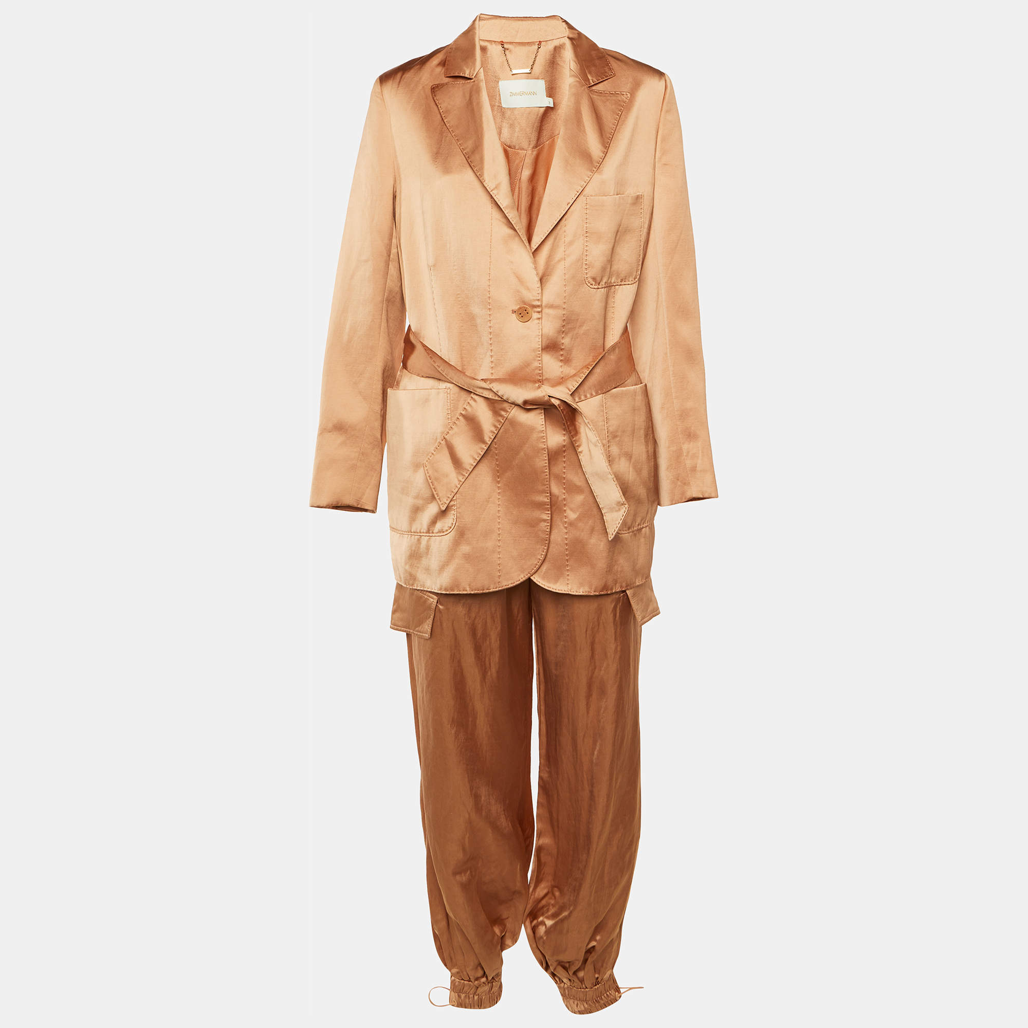 مملوكة مسبقًا Zimmermann Peach Crepe Shantung Blazer & Pants Set L/M