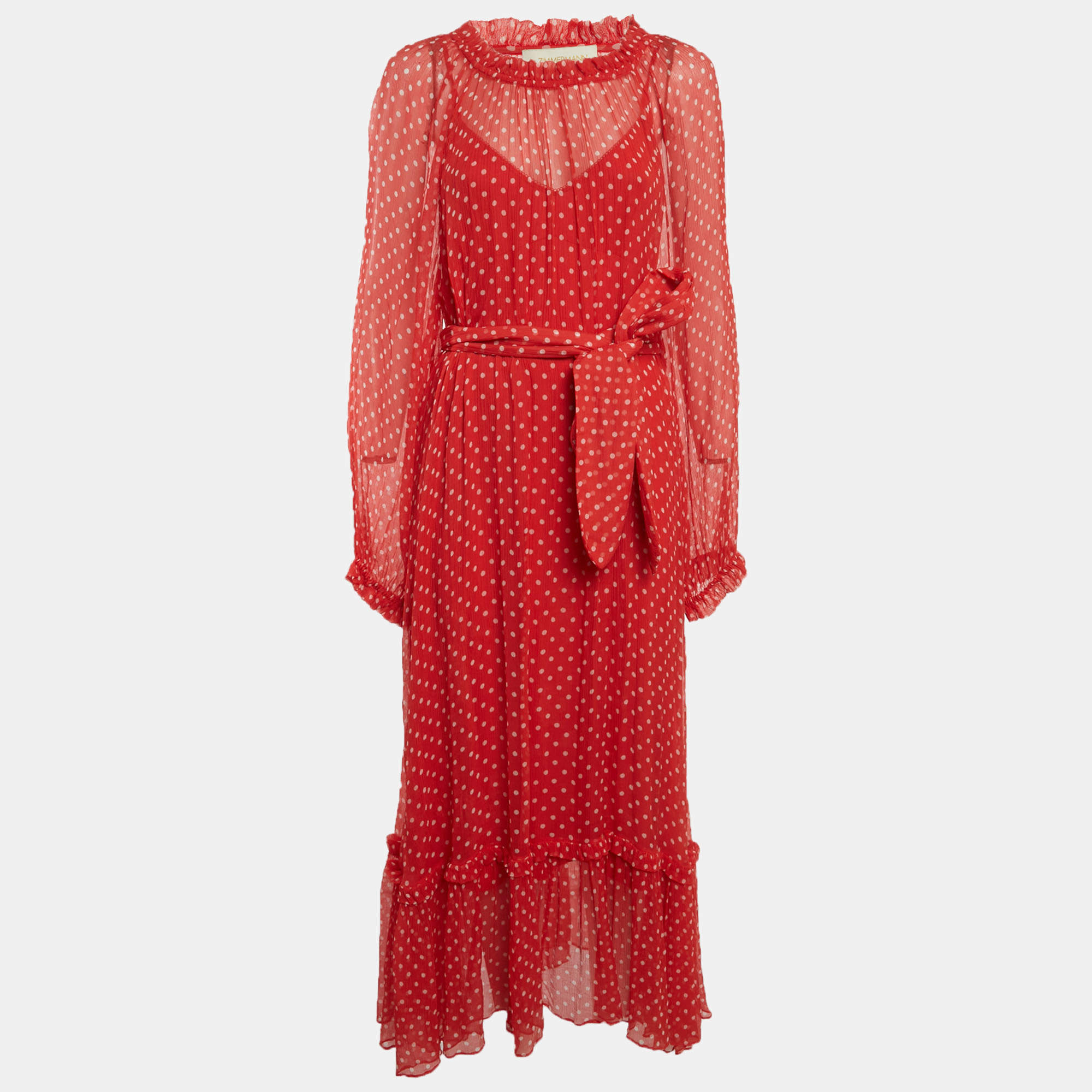 Pre Owned Zimmermann Red Polka Dots Silk Maxi Dress M