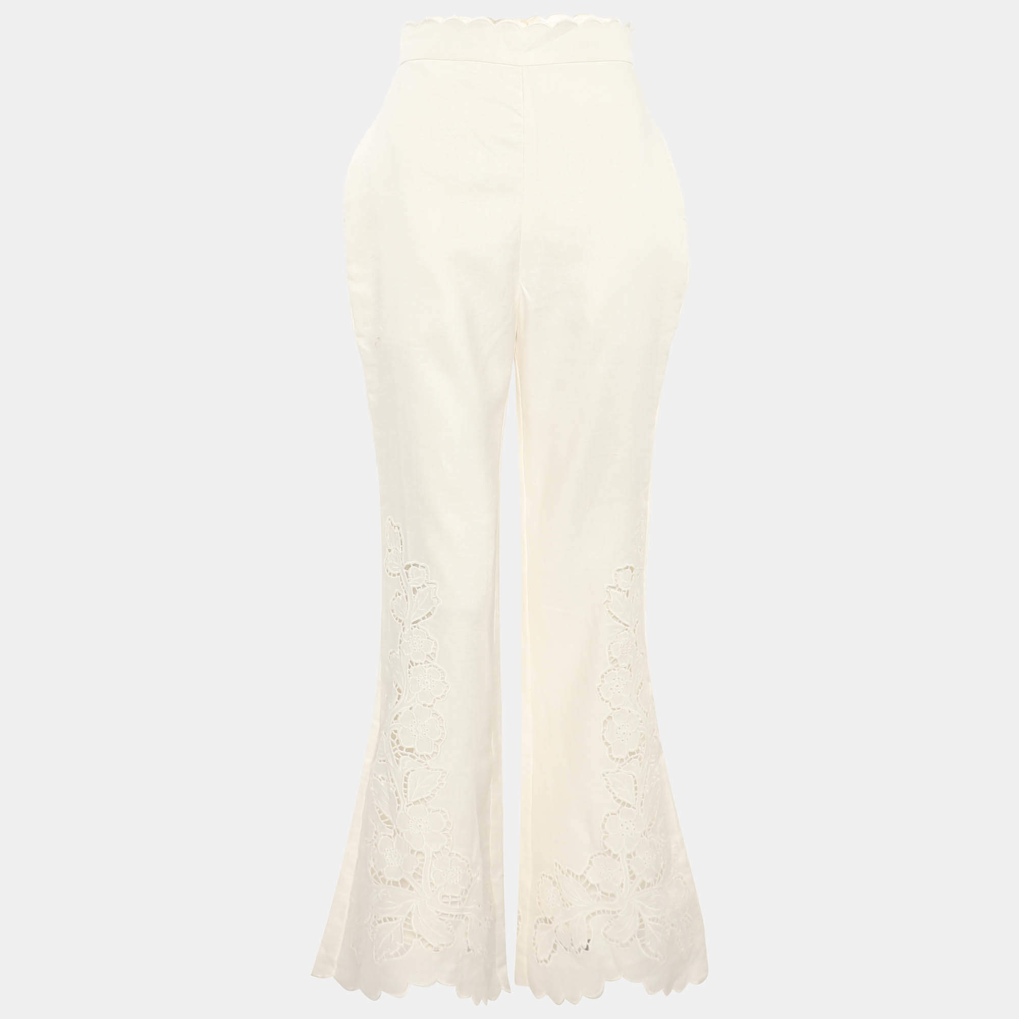 مملوكة مسبقًا Zimmermann White Linen Floral Lace Trousers XS