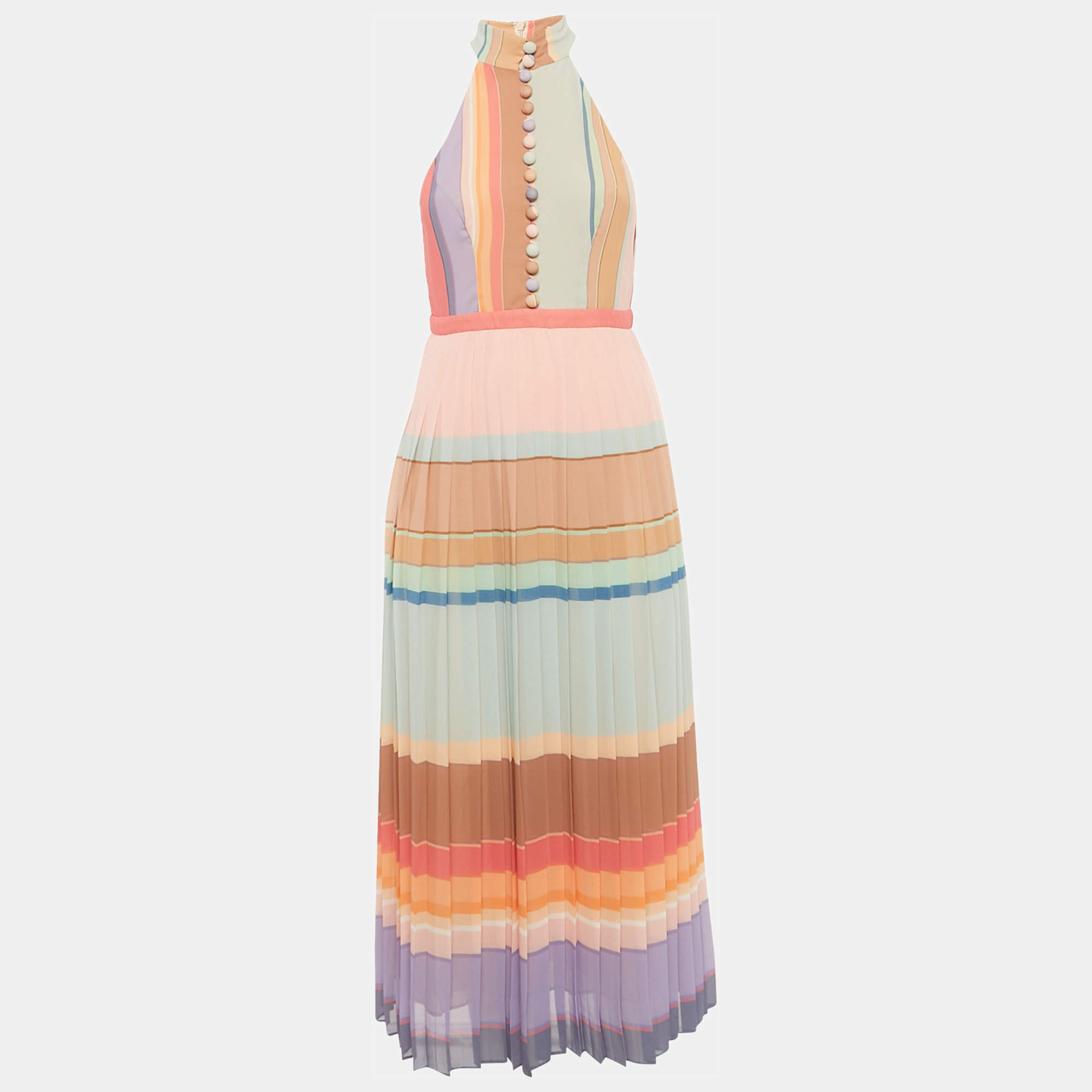 Pre Owned Zimmermann Multicolour Picnic Colour Block Pleated Midi Dress S