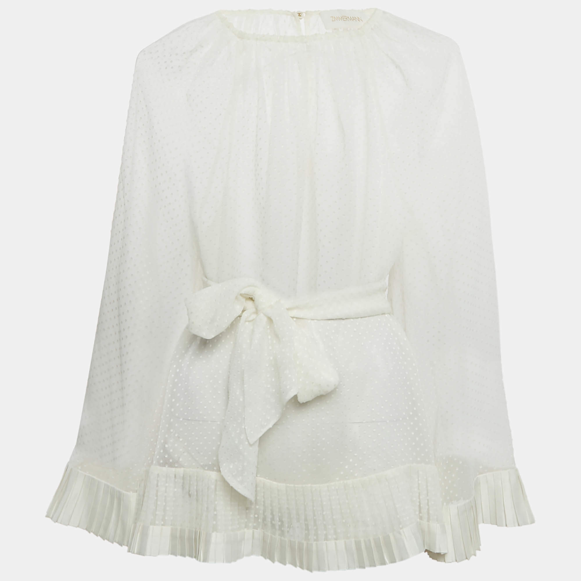 Pre Owned بلوزة زيمرمان بلوميتيس شيفون أبيض بكسرات في الحافة مقاس متوسط