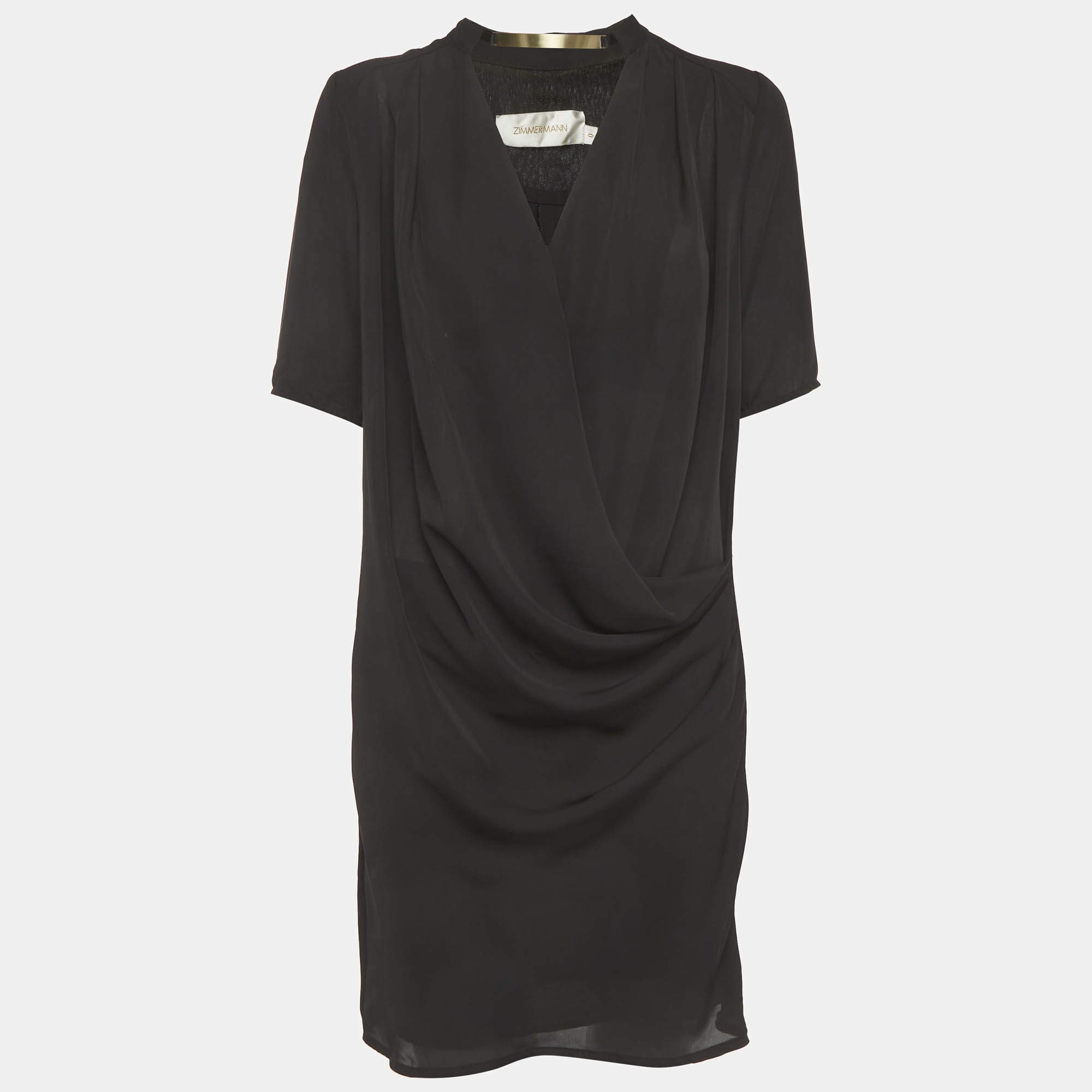 Pre Owned Zimmermann Black Crepe Draped Mini Dress S