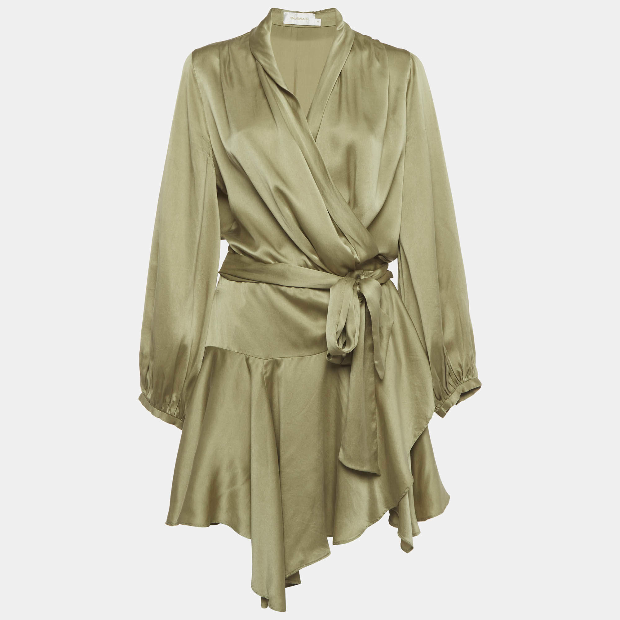 مملوكة مسبقًا فستان زيمرمان حرير كشكش أخضر ميني مقاس كبير (كبير)