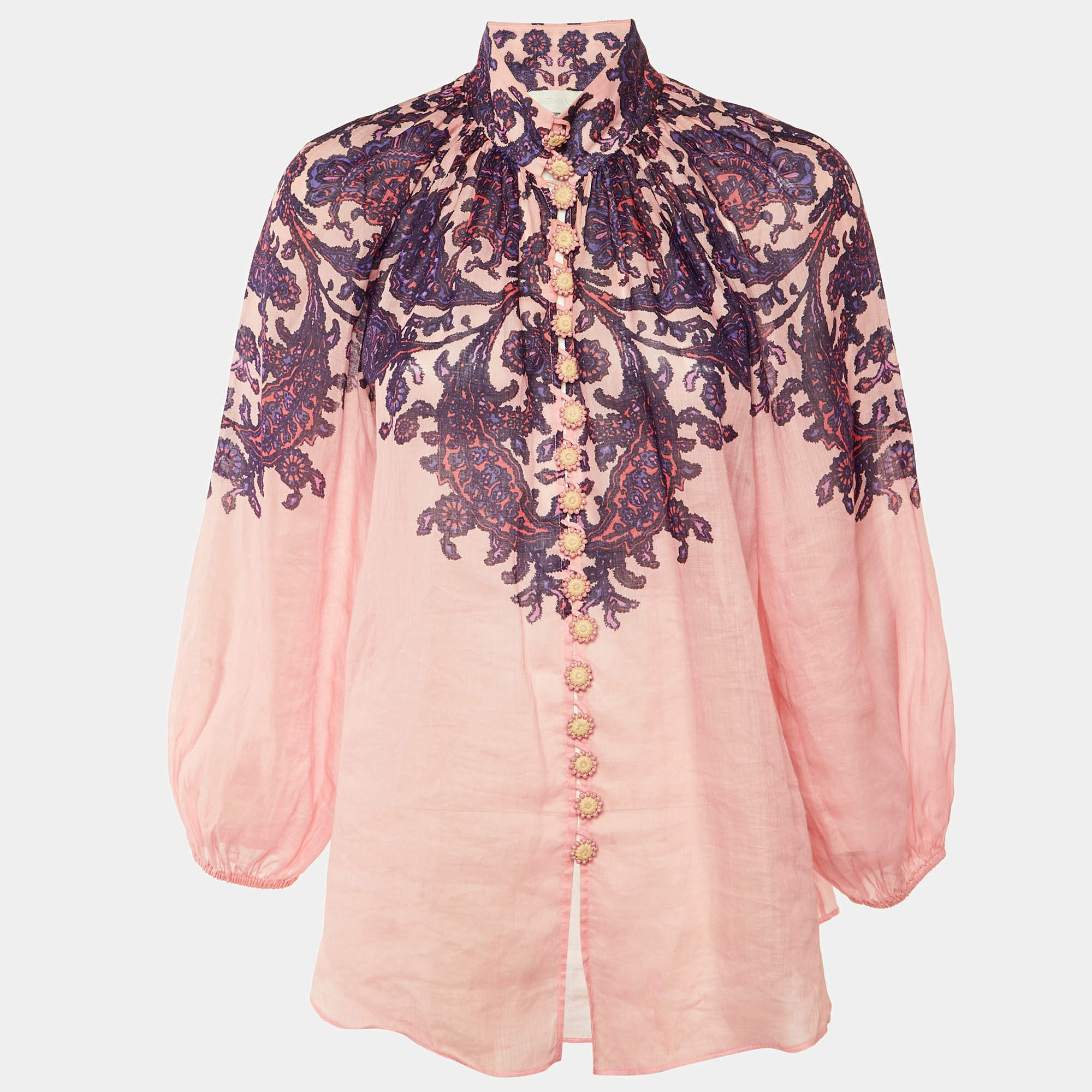 مملوكة مسبقًا Zimmermann Pink Paisley Print Ramie Tiggy Billow Blouse M