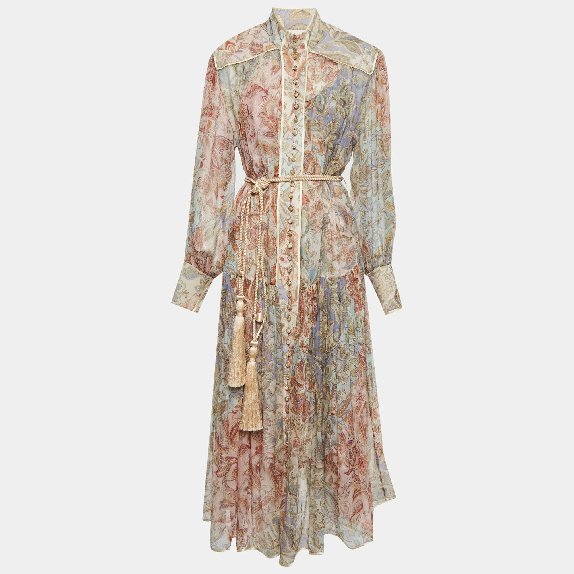 Pre Owned Zimmermann Multicolour Paisley Print Chiffon Cira Tiered Dress M
