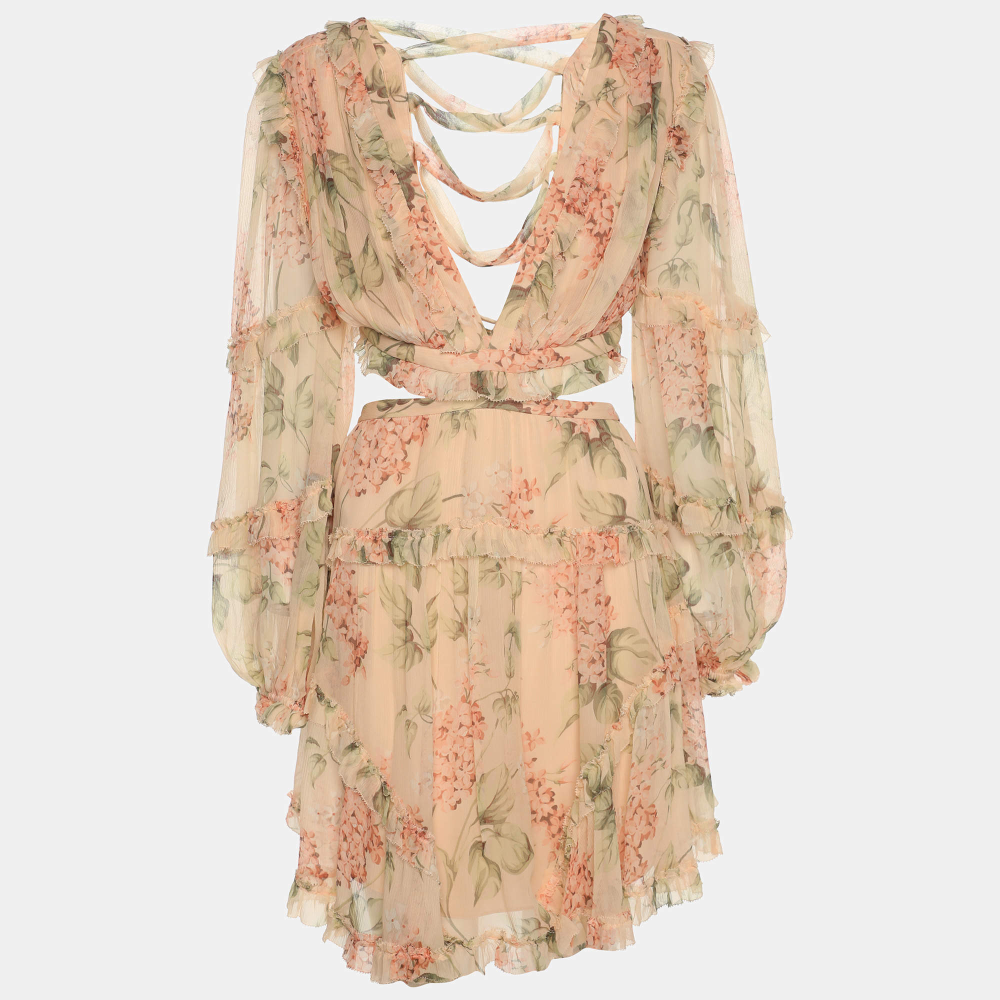 Pre Owned Zimmermann Multicolor Printed Silk Cut Out Midi Dress S