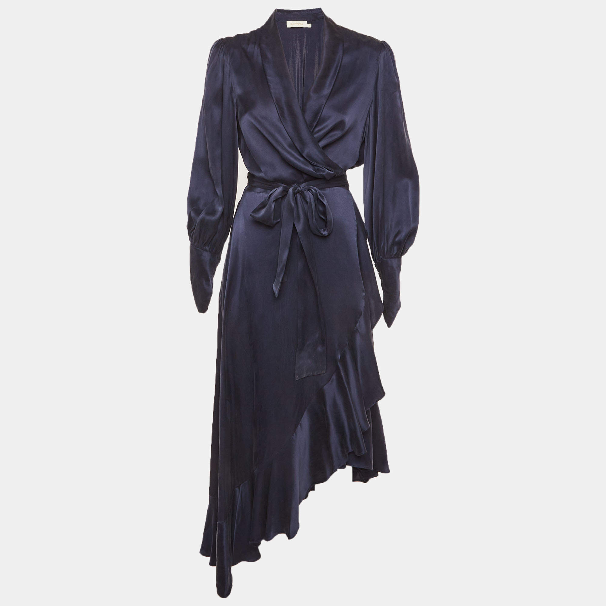 مملوكة مسبقًا Zimmermann Navy Blue Silk Wrap Mini Dress M