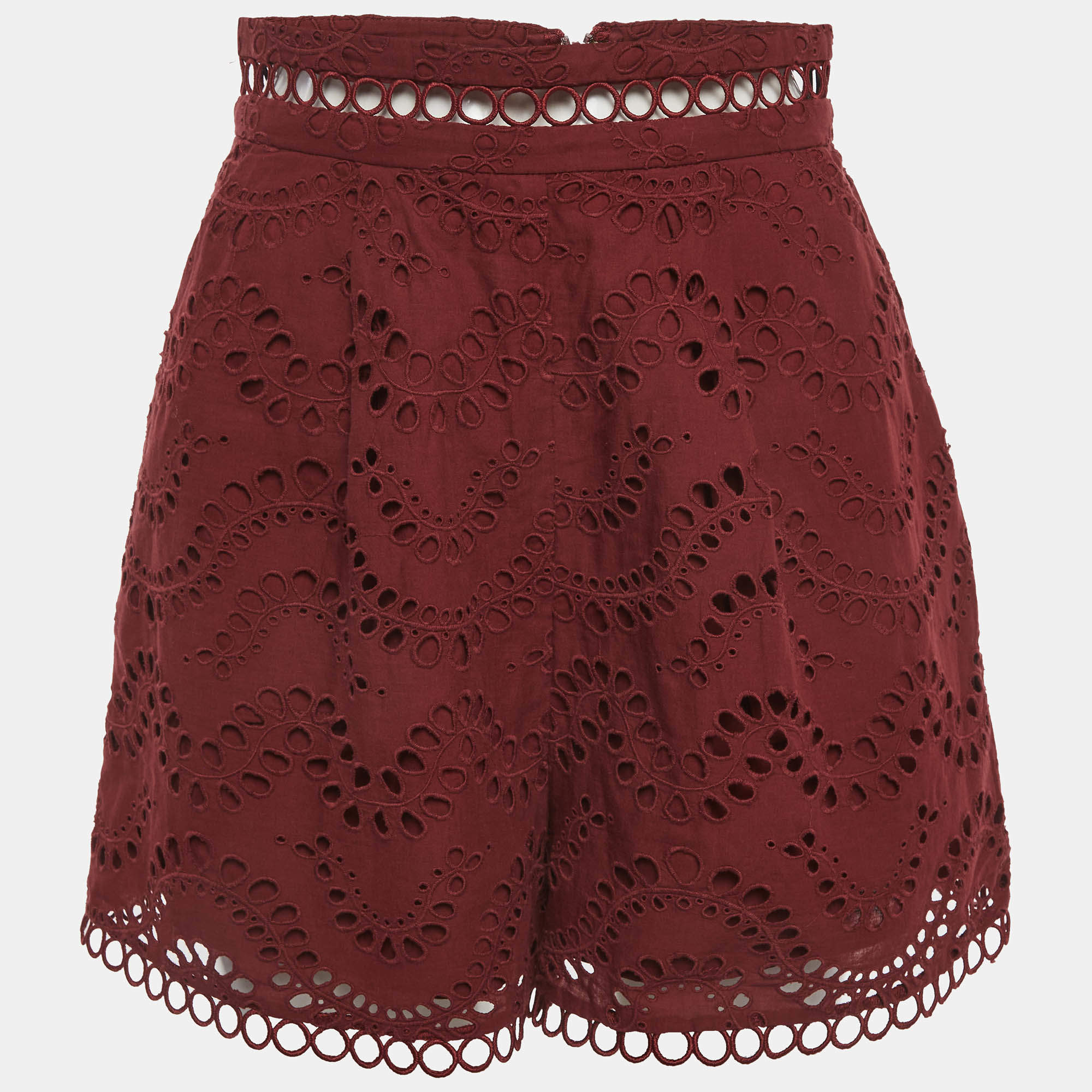 Pre Owned Zimmermann Burgundy Broderie Anglaise Shorts M