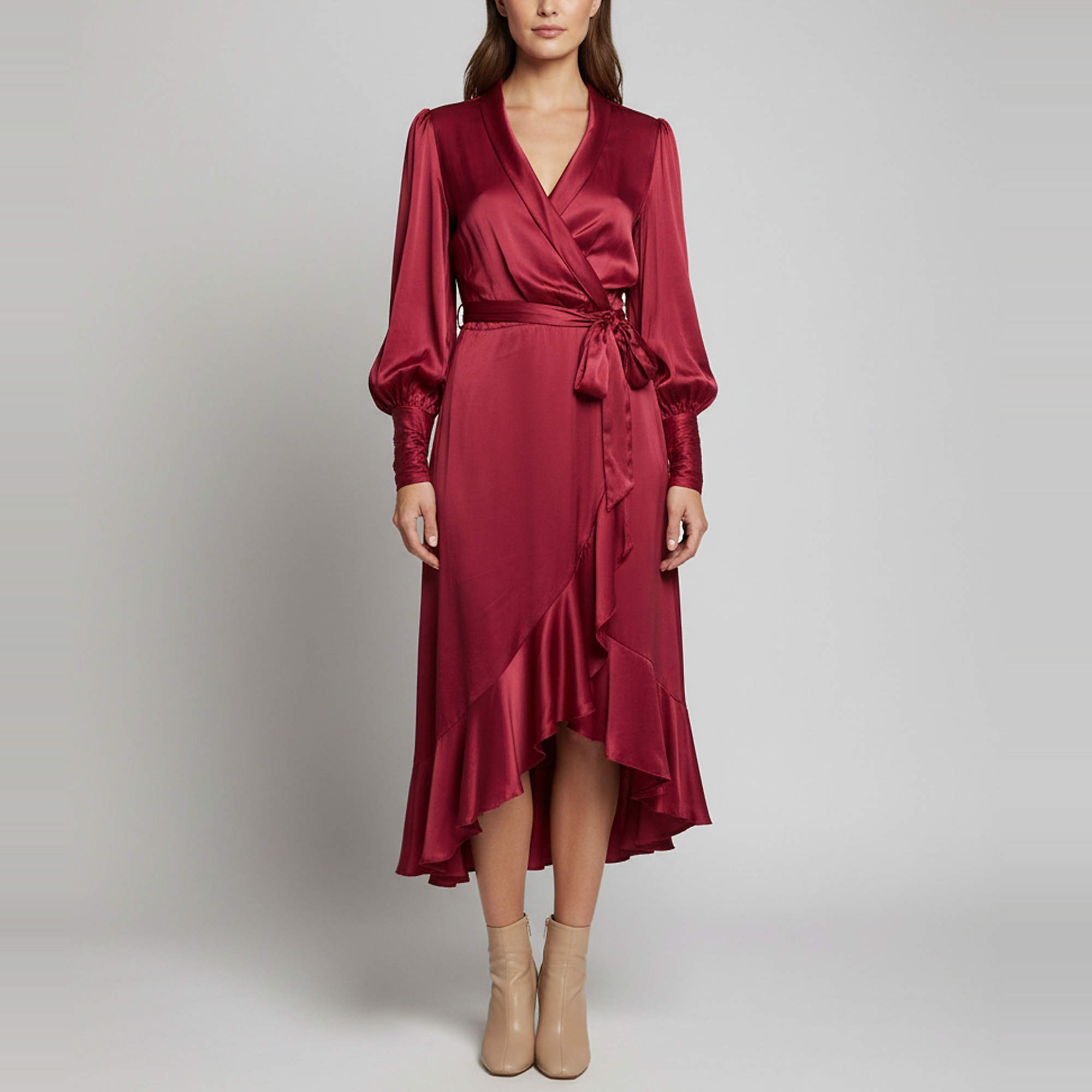 Pre Owned Zimmermann Pink Satin Long Sleeve Wrap Around Dress M