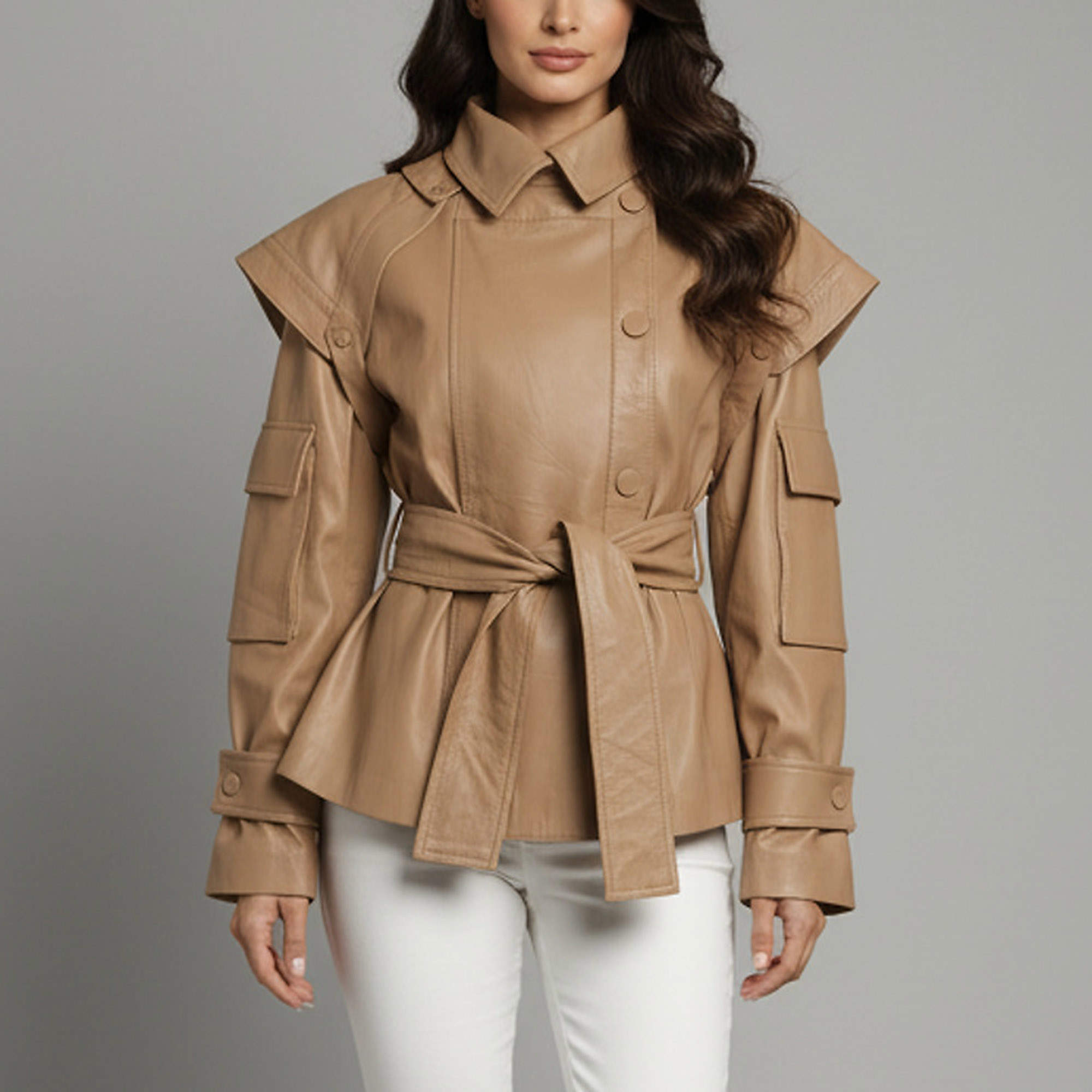 مملوكة مسبقًا Zimmermann Beige Tempest Leather Button Down Jacket S