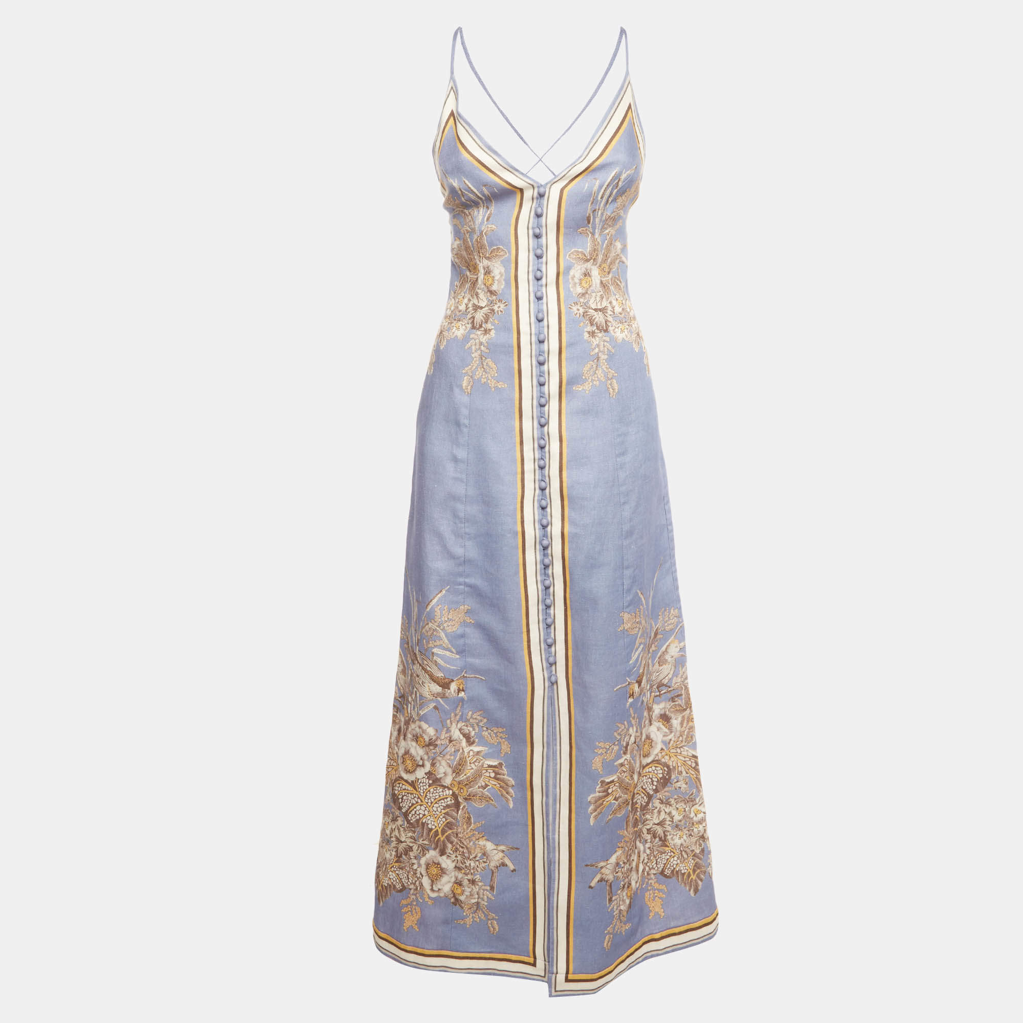 Pre Owned Zimmermann Lilac Floral Print Linen Ottie Slip Dress S