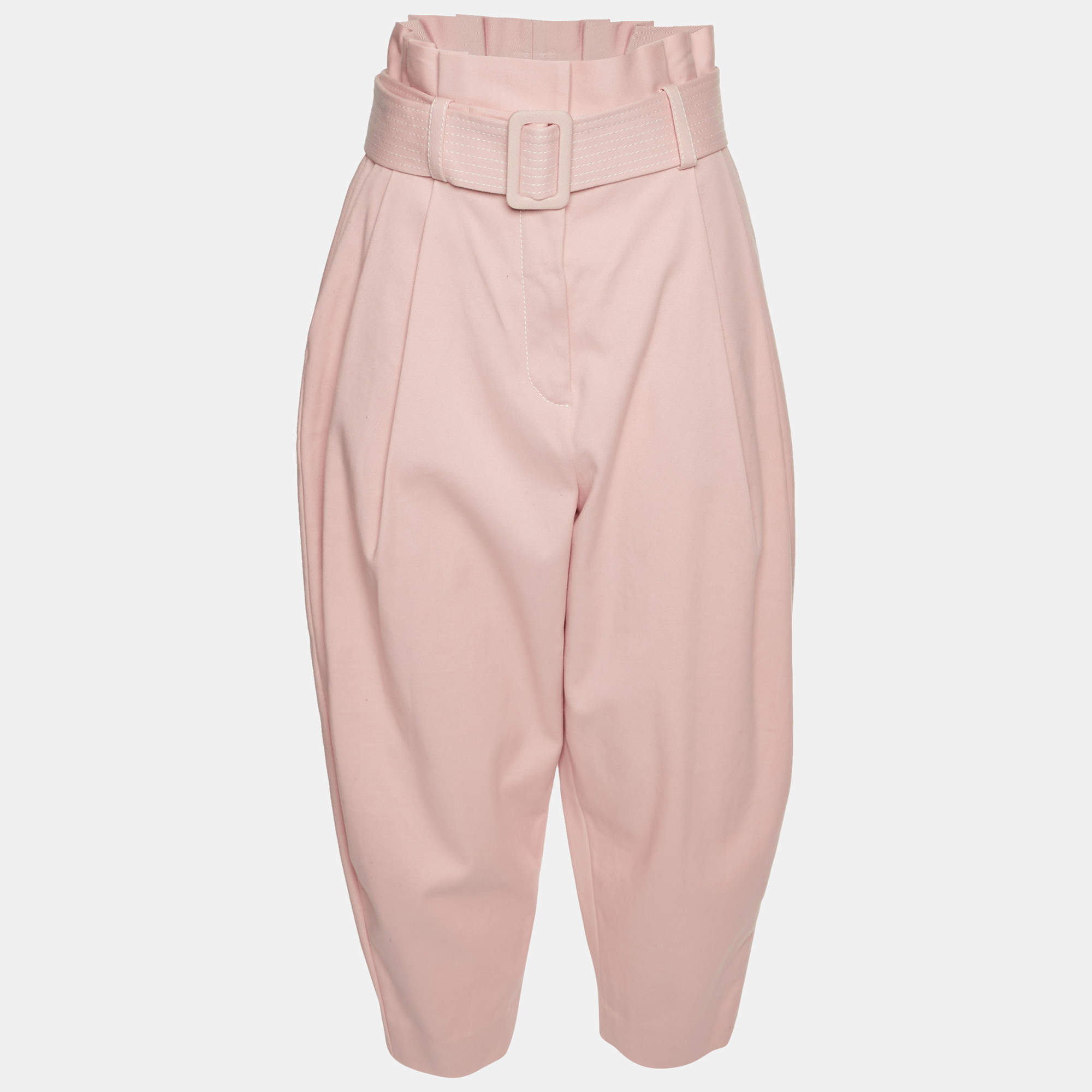 Pre Owned Zimmermann Pink Gabardine Belted Tapered Trousers M