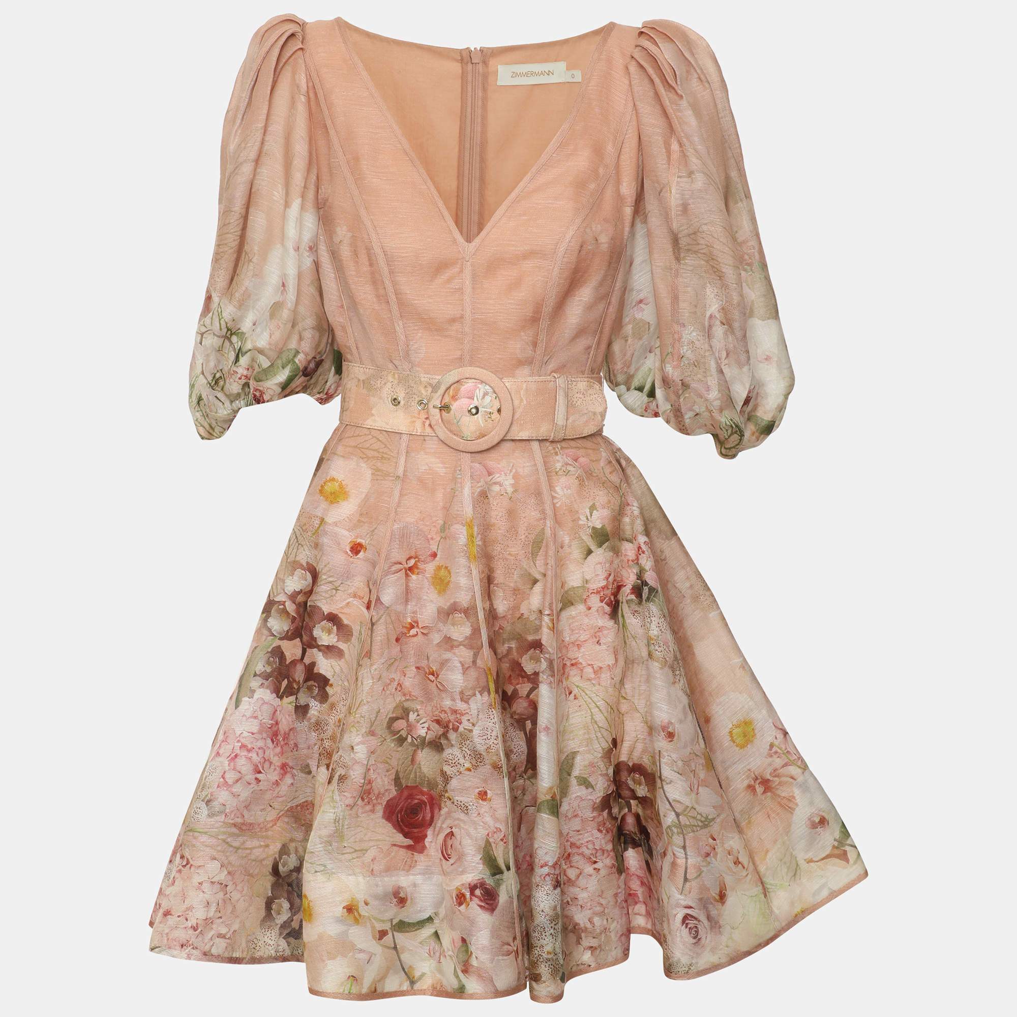 Pre Owned Zimmermann Pink Floral Print Silk Blend Mini Dress XS