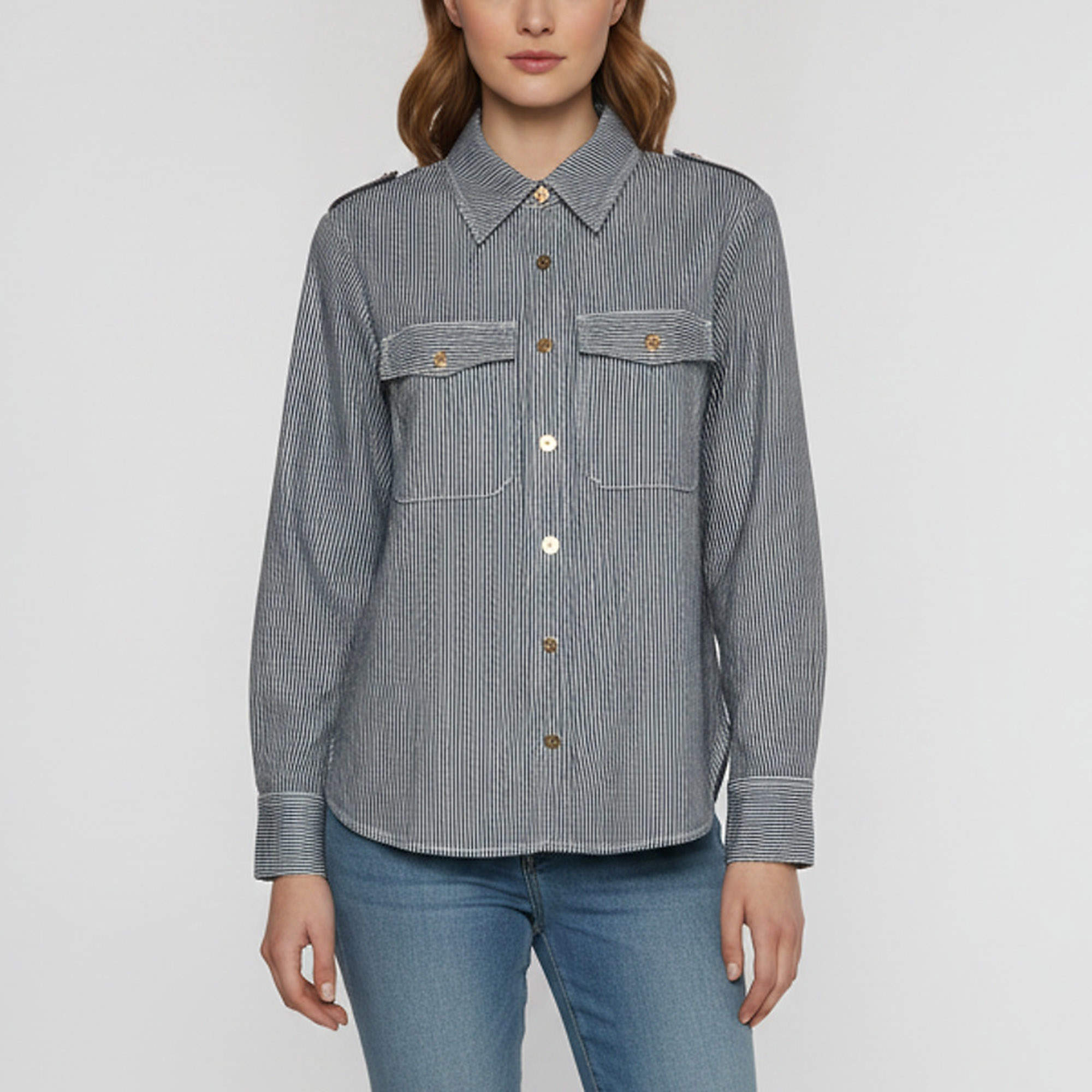 Pre Owned Zimmermann Blue Striped Denim Patience Utility Shirt S