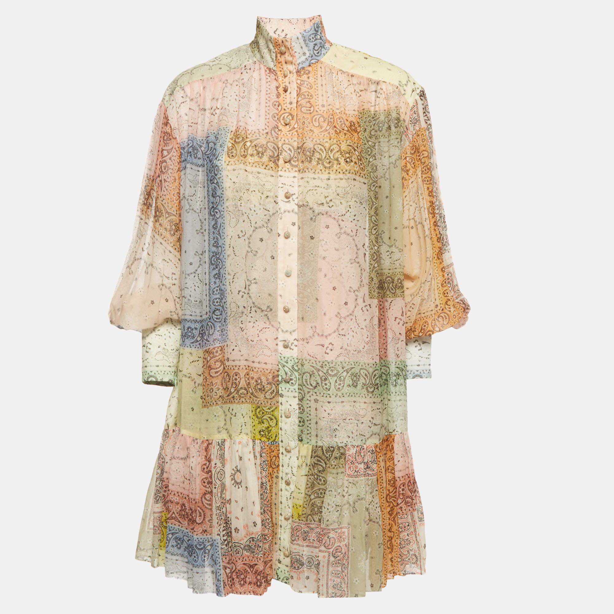 Pre Owned Zimmermann Multicolor Printed Cotton Blend Button Front  Matchmaker Lantern Dress S