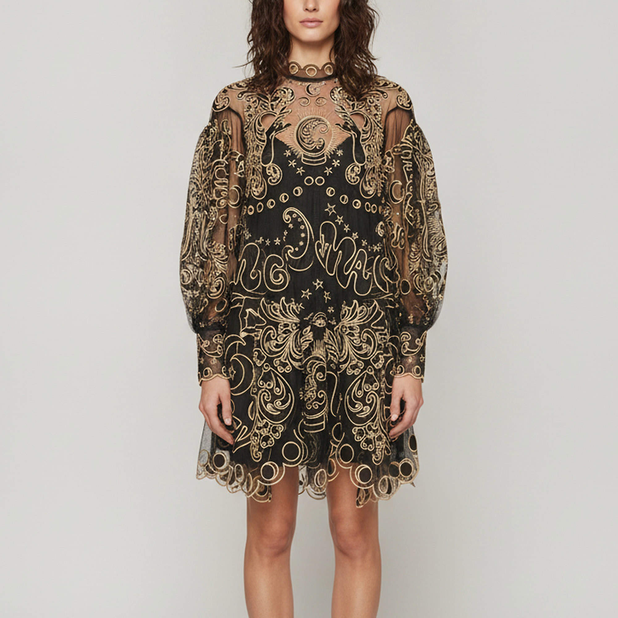 Pre Owned Zimmermann Black Embroidered Tulle Ladybeetle Fortune Mini Dress L