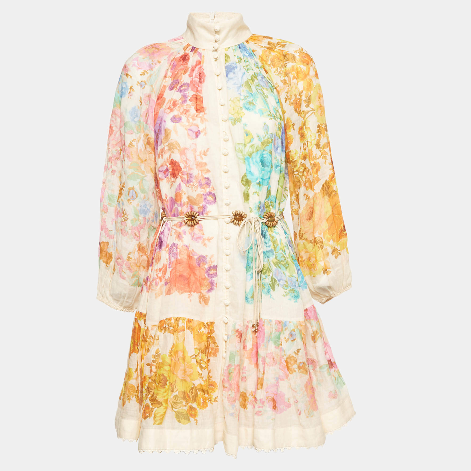 Pre Owned Zimmermann Multicolor Floral Print Ramie Raie Mini Dress S
