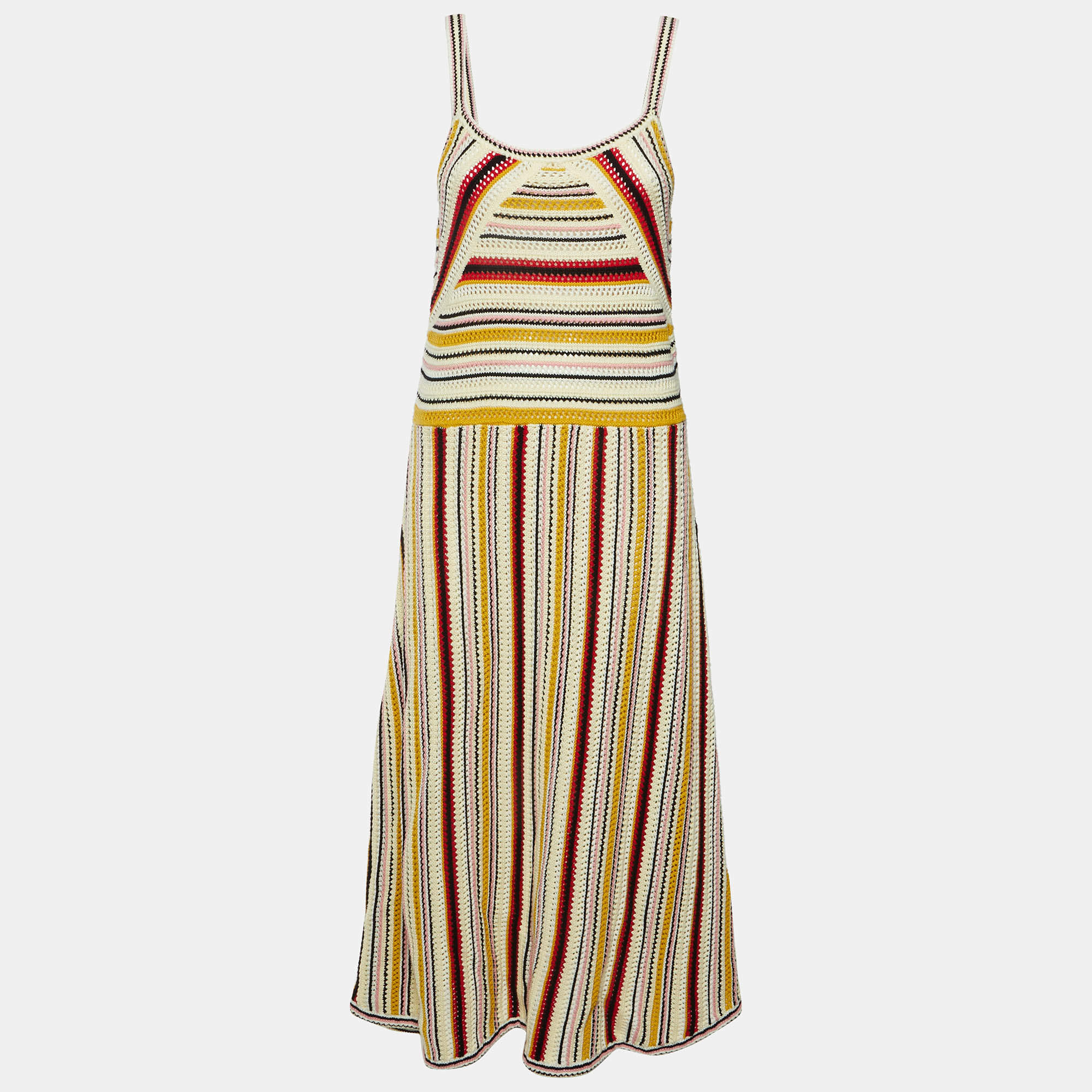 Pre Owned Zimmermann Multicolor Striped Crochet Knit Vitali Long Dress L