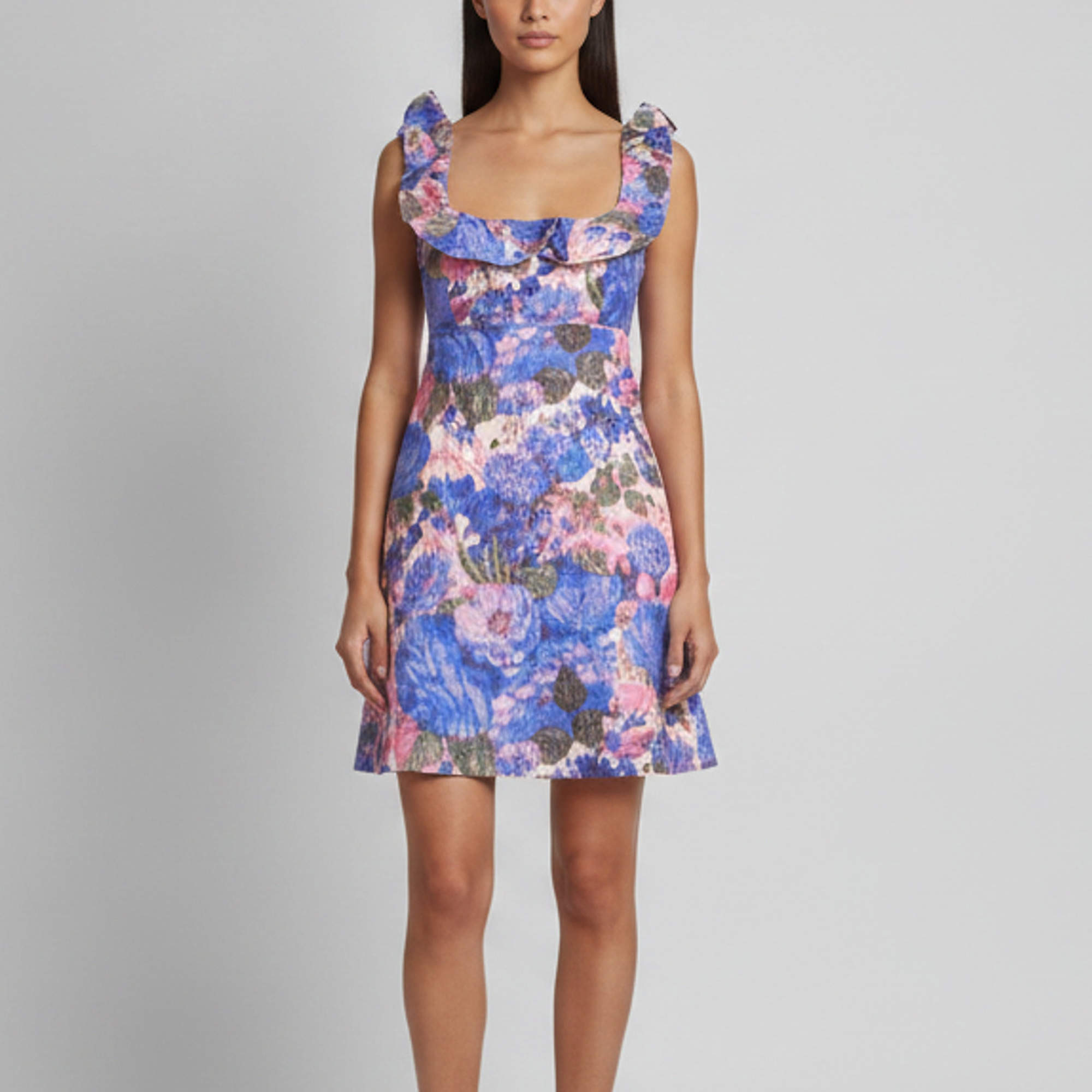 Pre Owned Zimmermann Purple Floral Print Linen High Tide Frilled Mini Dress L