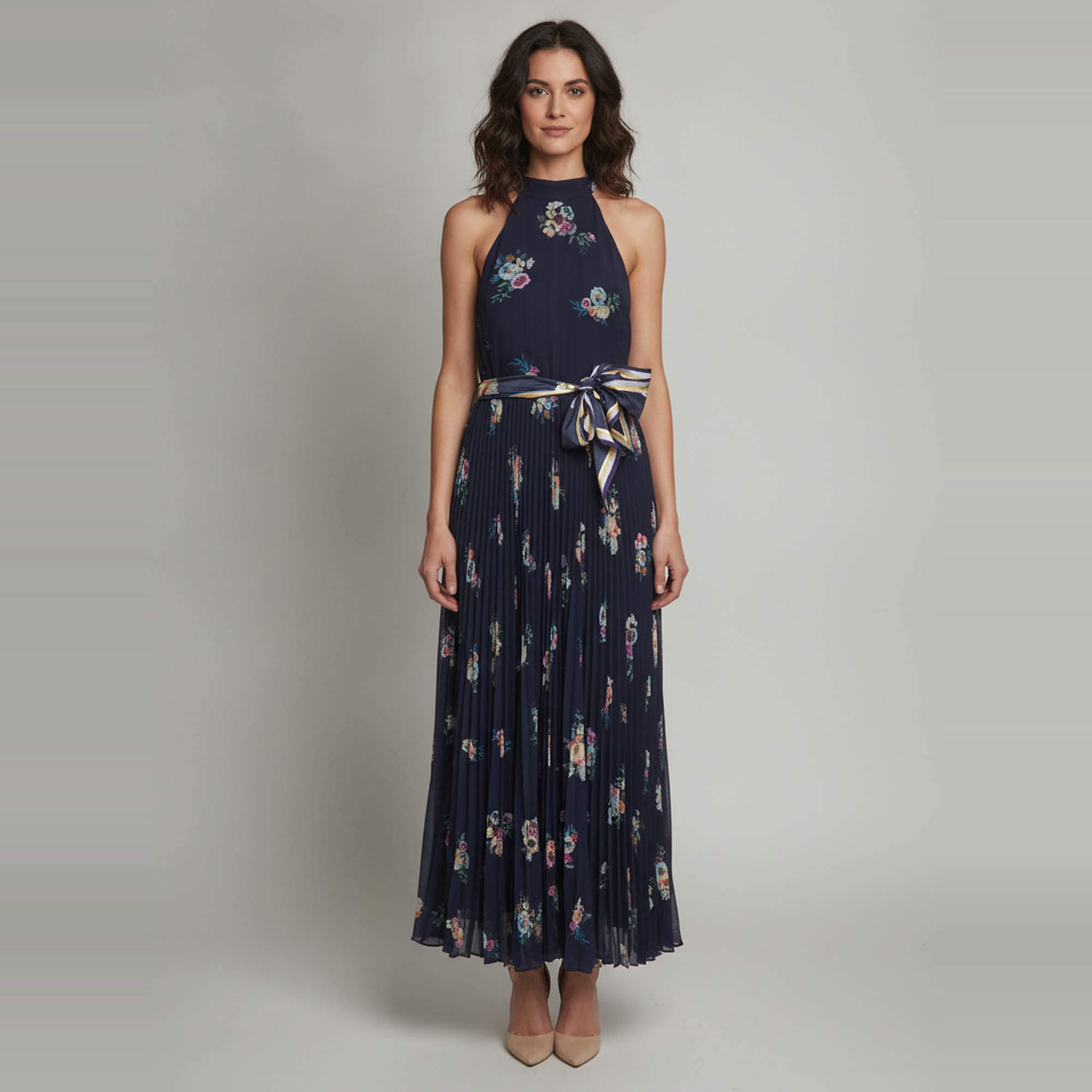 Pre Owned Zimmermann Navy Blue Floral Print Plissé Sunray Picnic Maxi Dress M