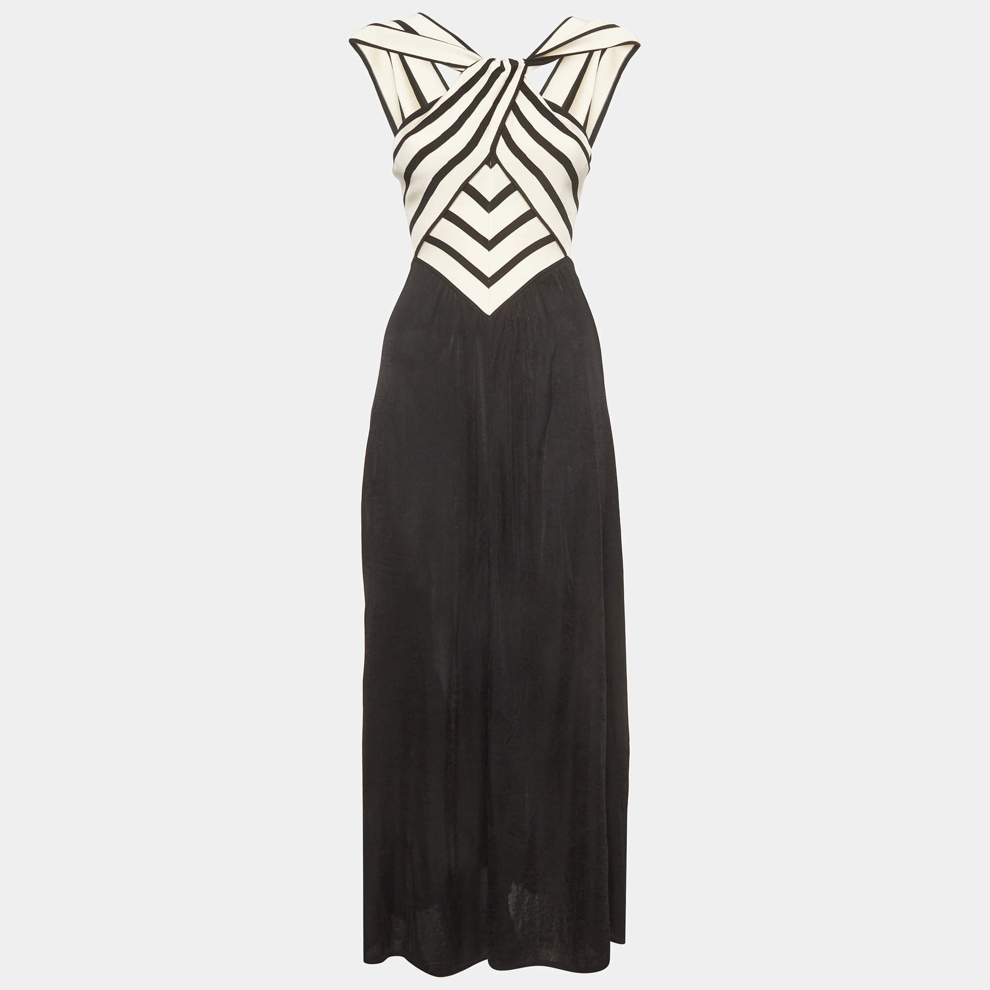 Pre Owned Zimmermann Black/Cream Striped Jersey Natura Maxi Dress S