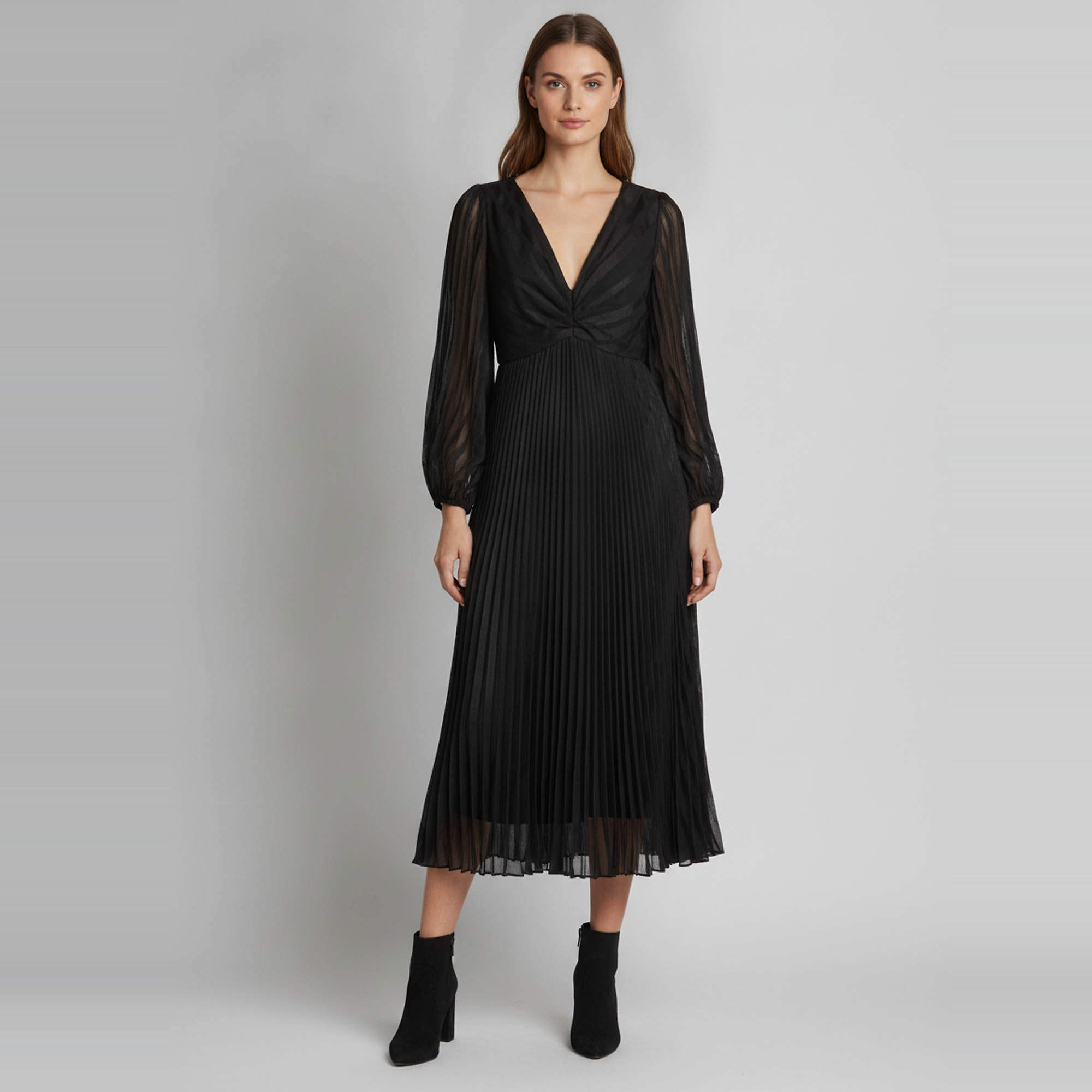 Pre Owned Zimmermann Black Organza Plissé Burnout Sunray Midi Dress M