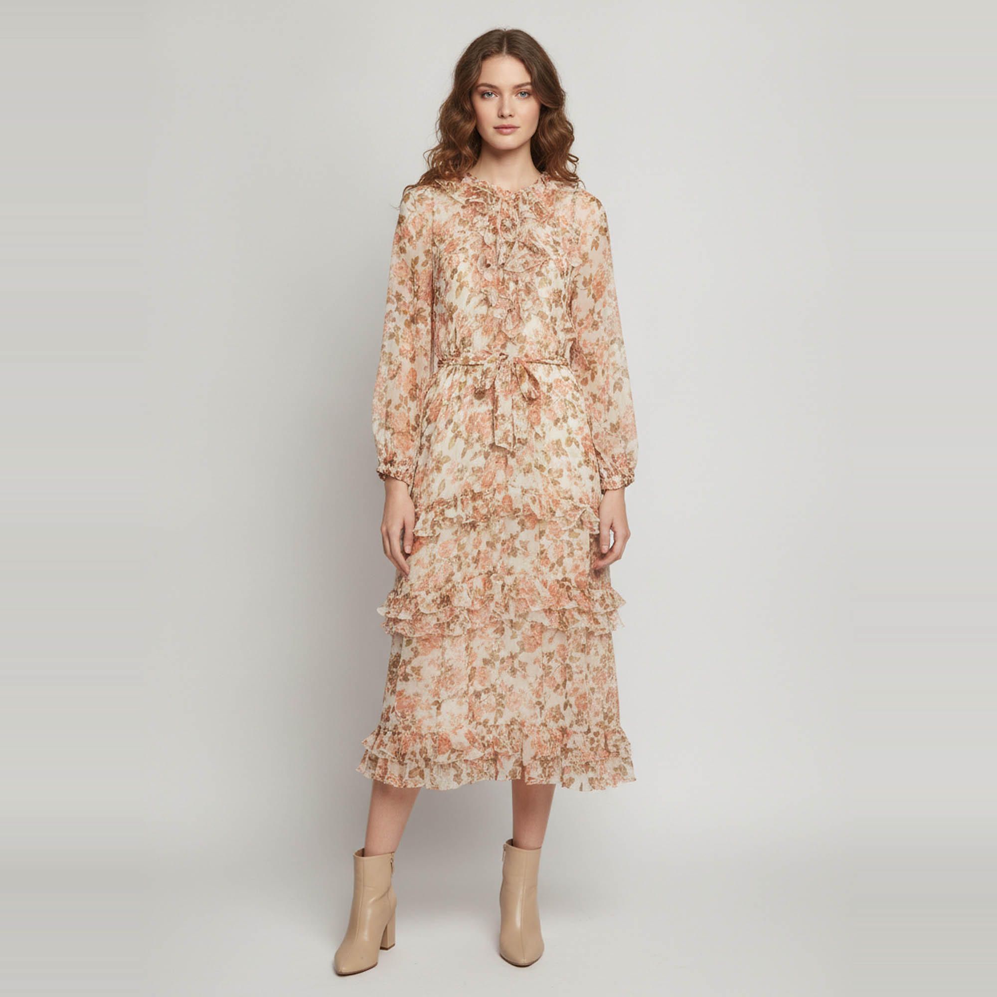 Pre Owned Zimmermann White Floral Print Chiffon Radiate Frill Midi Dress M