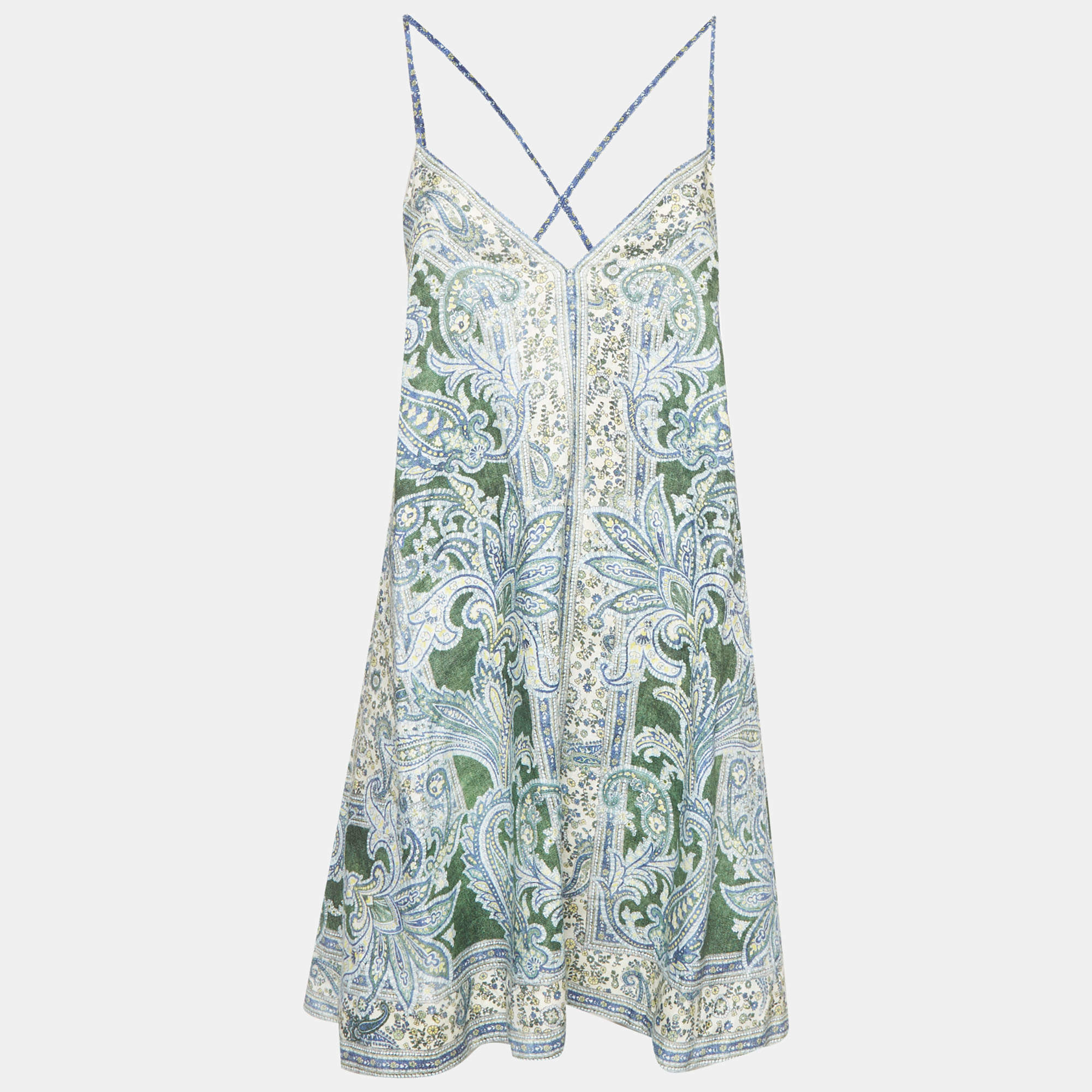 Pre Owned Zimmermann Multicolor Paisley Print Linen Ottie Swing Mini Dress M