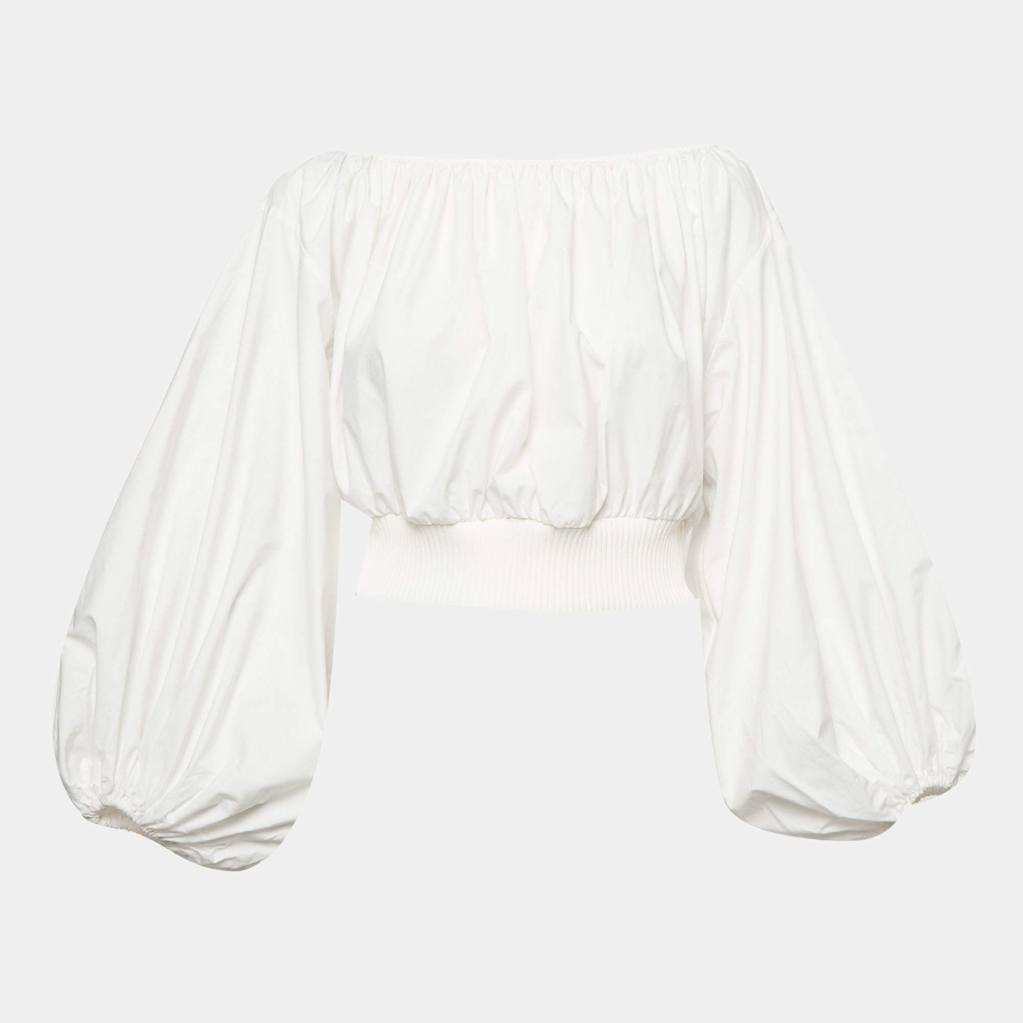 Pre Owned Zimmermann White Poplin Rib Knit Trim Crop Top M