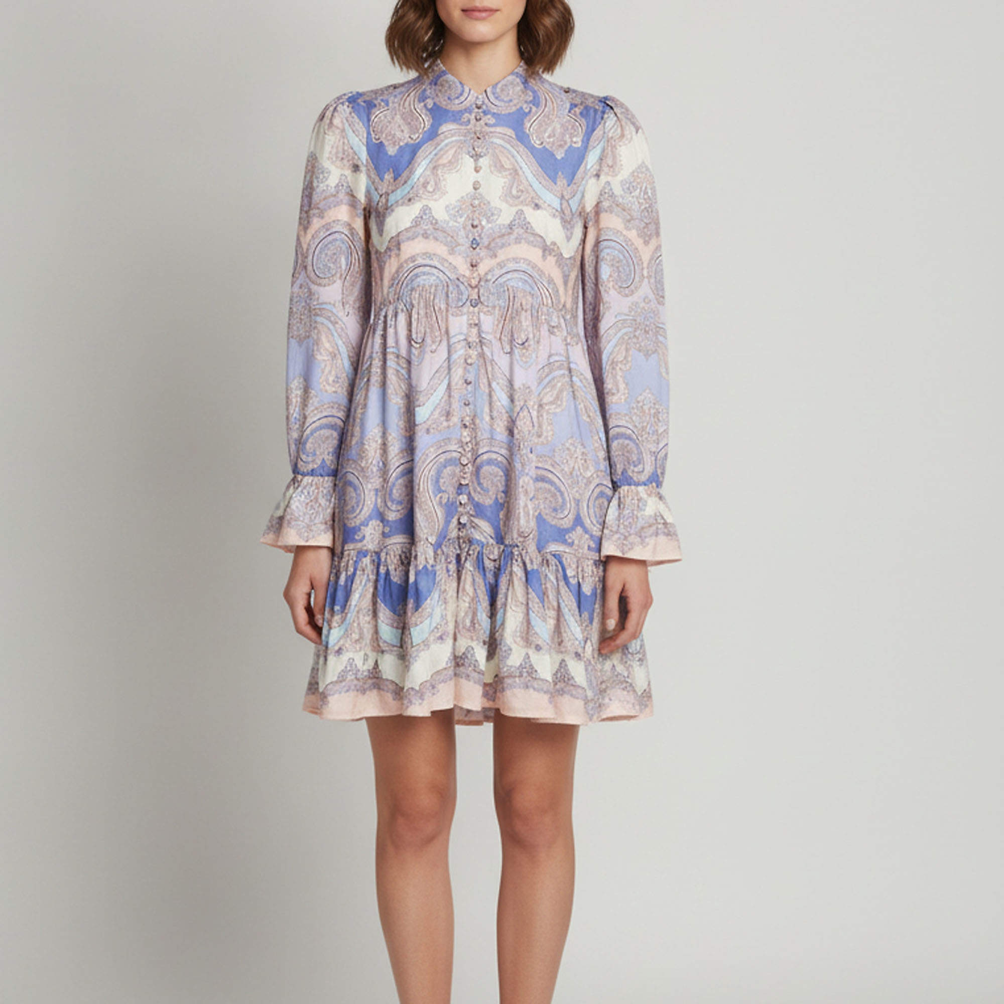 Pre Owned Zimmermann Purple Paisley Print Linen Maxine Mini Dress M