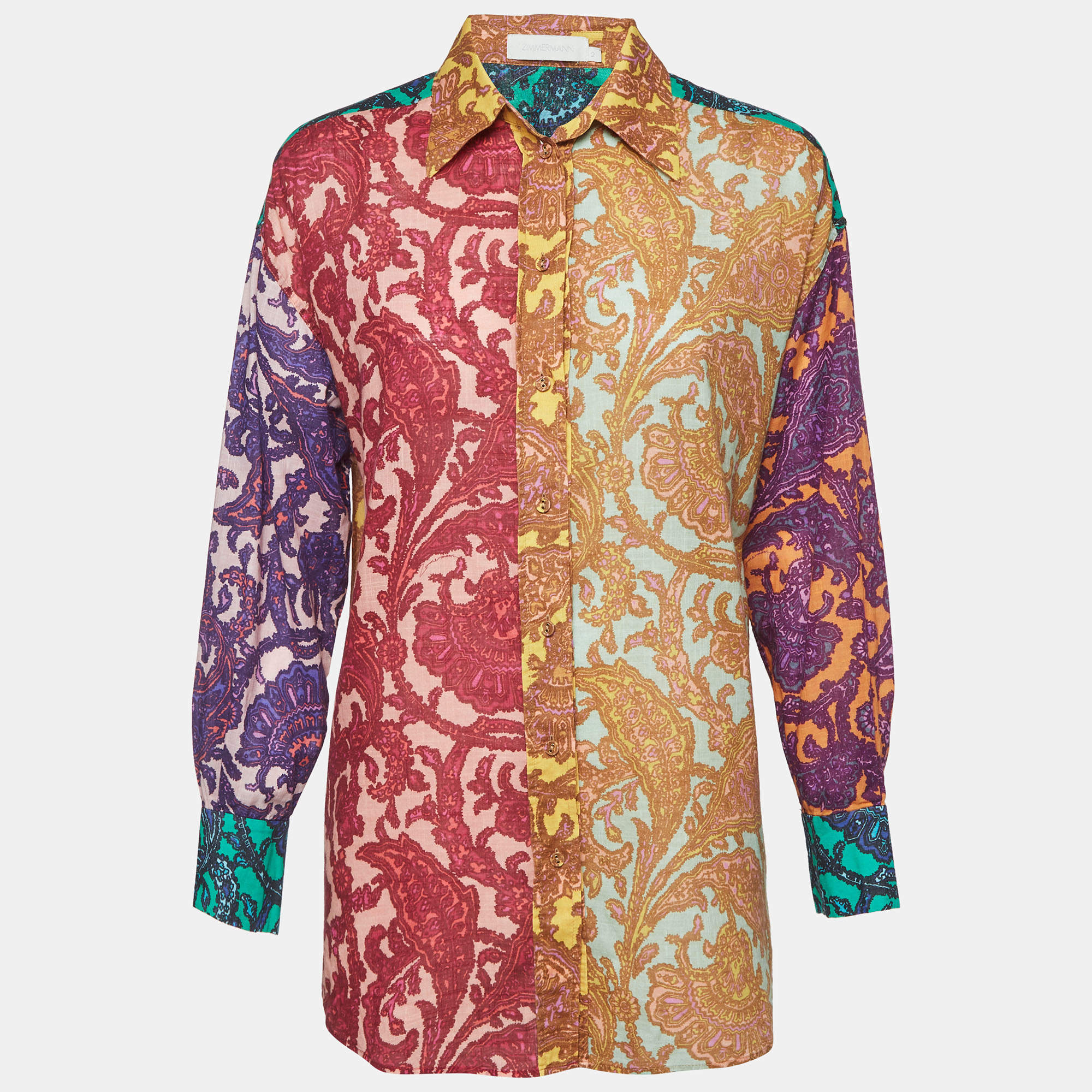 Pre Owned Zimmermann Multicolor Paisley Print Cotton Tiggy Spliced Shirt M