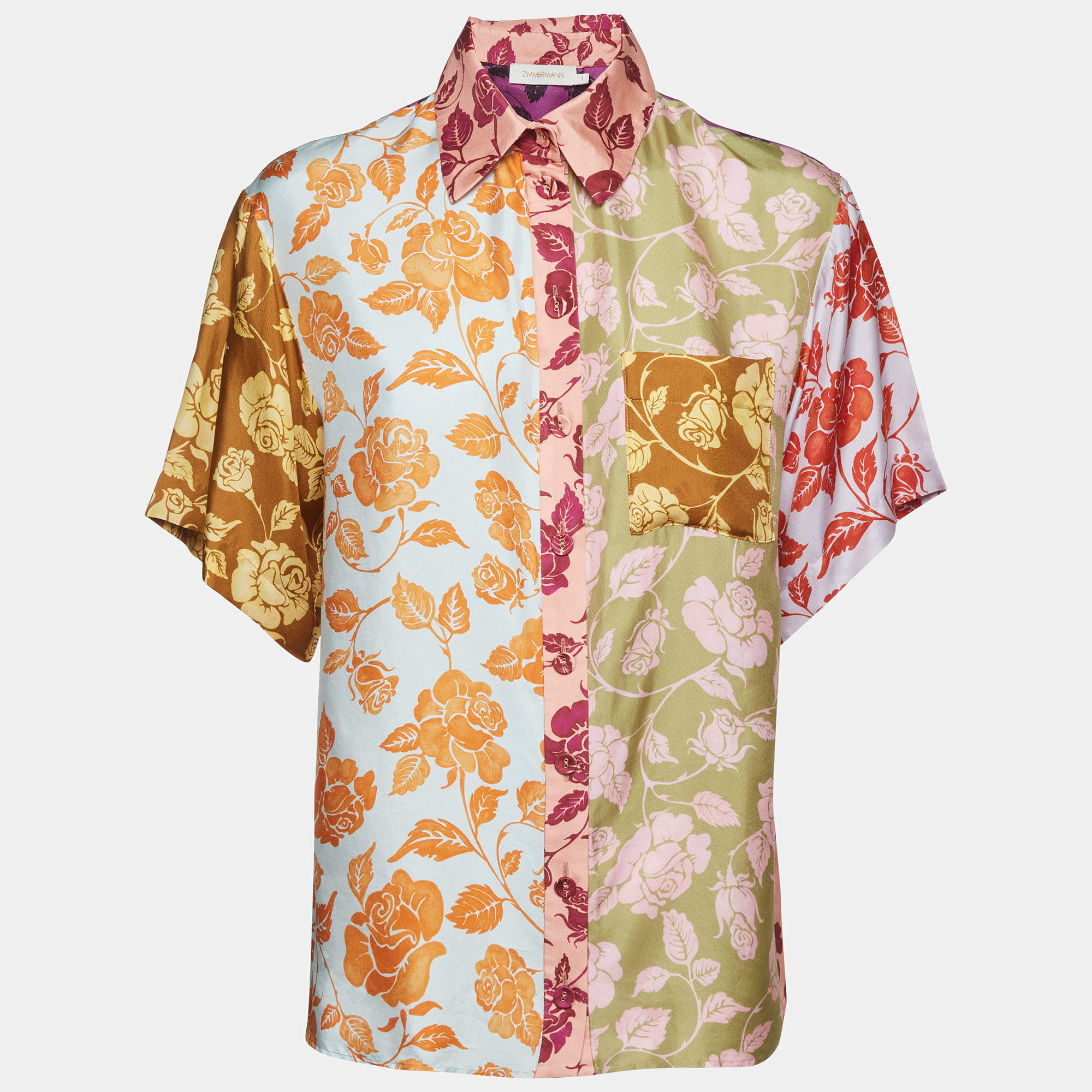 Pre Owned Zimmermann Multicolor Floral Print Silk Lovestruck Spliced Shirt S